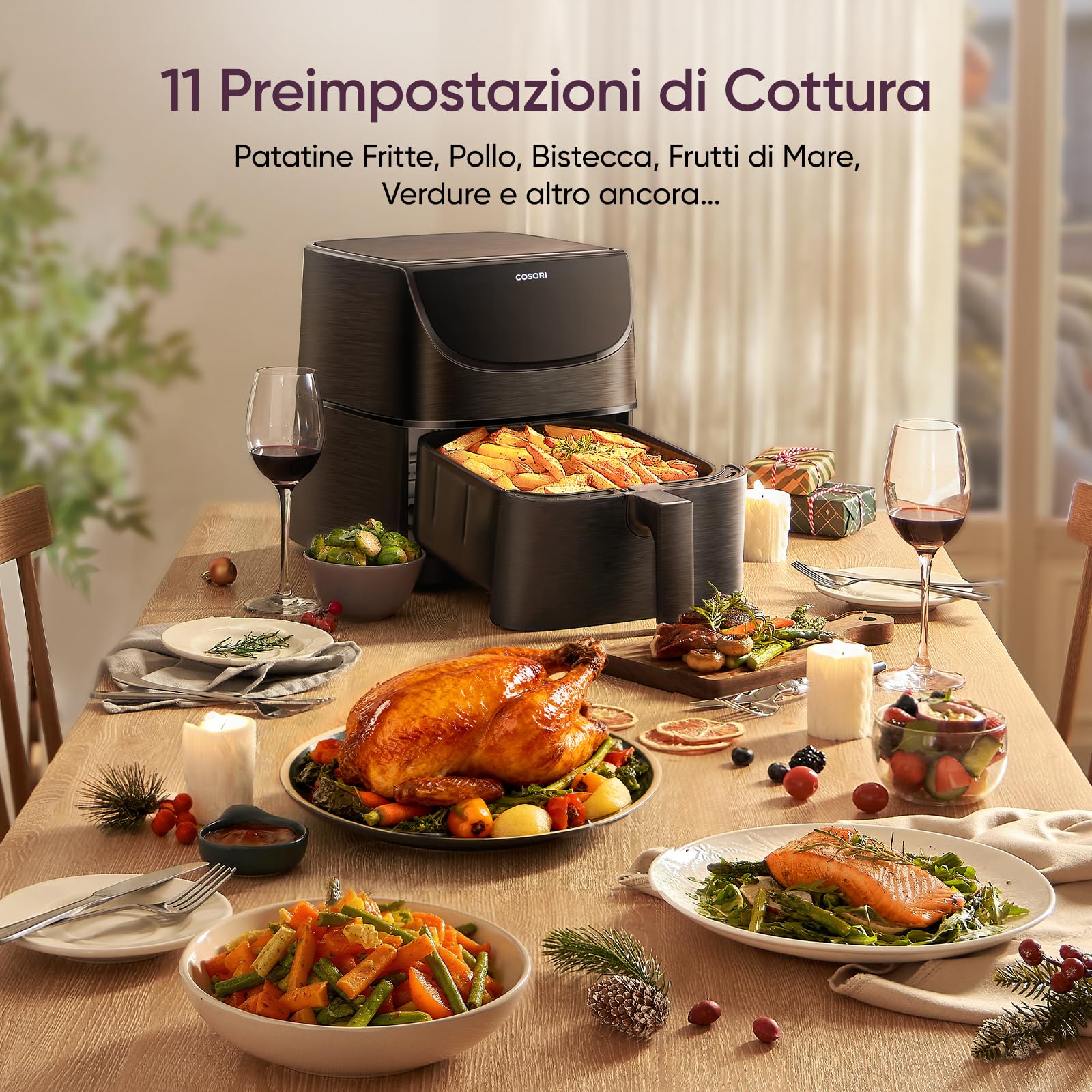 COSORI Friggitrice ad Aria 5,5 Litri, Air Fryer, 1700W, 13 Funzioni, 85% Meno Olio, 75℃-205°C, 40 Ricette Italiane, Display Digitale, CP158 Nero, Piastra o Cestello interiore Spedizione Casuale