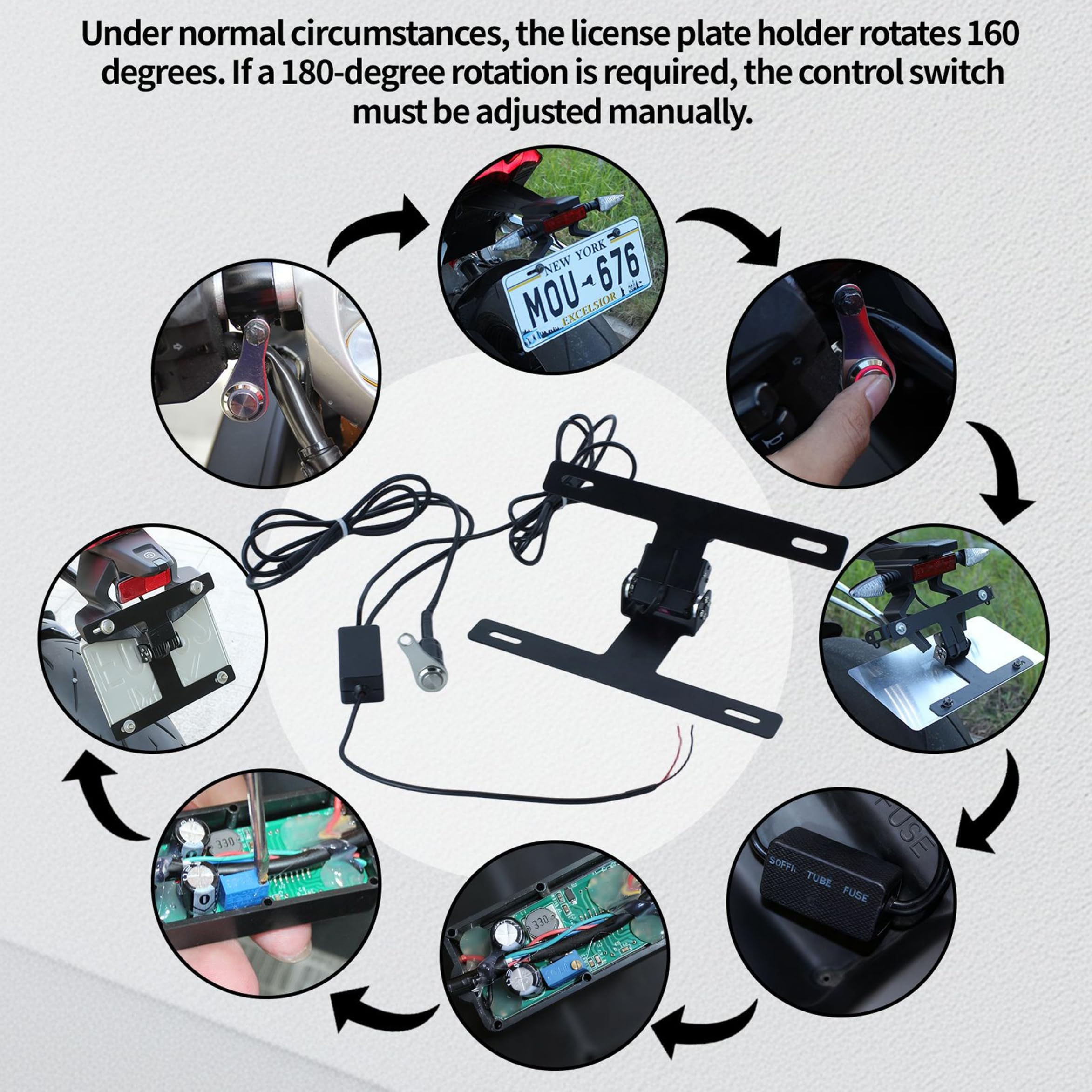 Soporte de matrícula de Motocicleta de aleación de Aluminio con Plegado Remoto eléctrico, Ideal para modificaciones de Corta, Soporte de Placa para Motocicletas, Todoterreno
