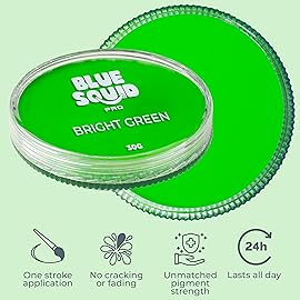 Blue Squid PRO Face Paint - Professional Water Based Single Cake Facepaint & Body Paints - SFX Makeup, Kids Adults Face Painting for Costume, Halloween, Cosplay - Classic Bright Green 30g / 1oz