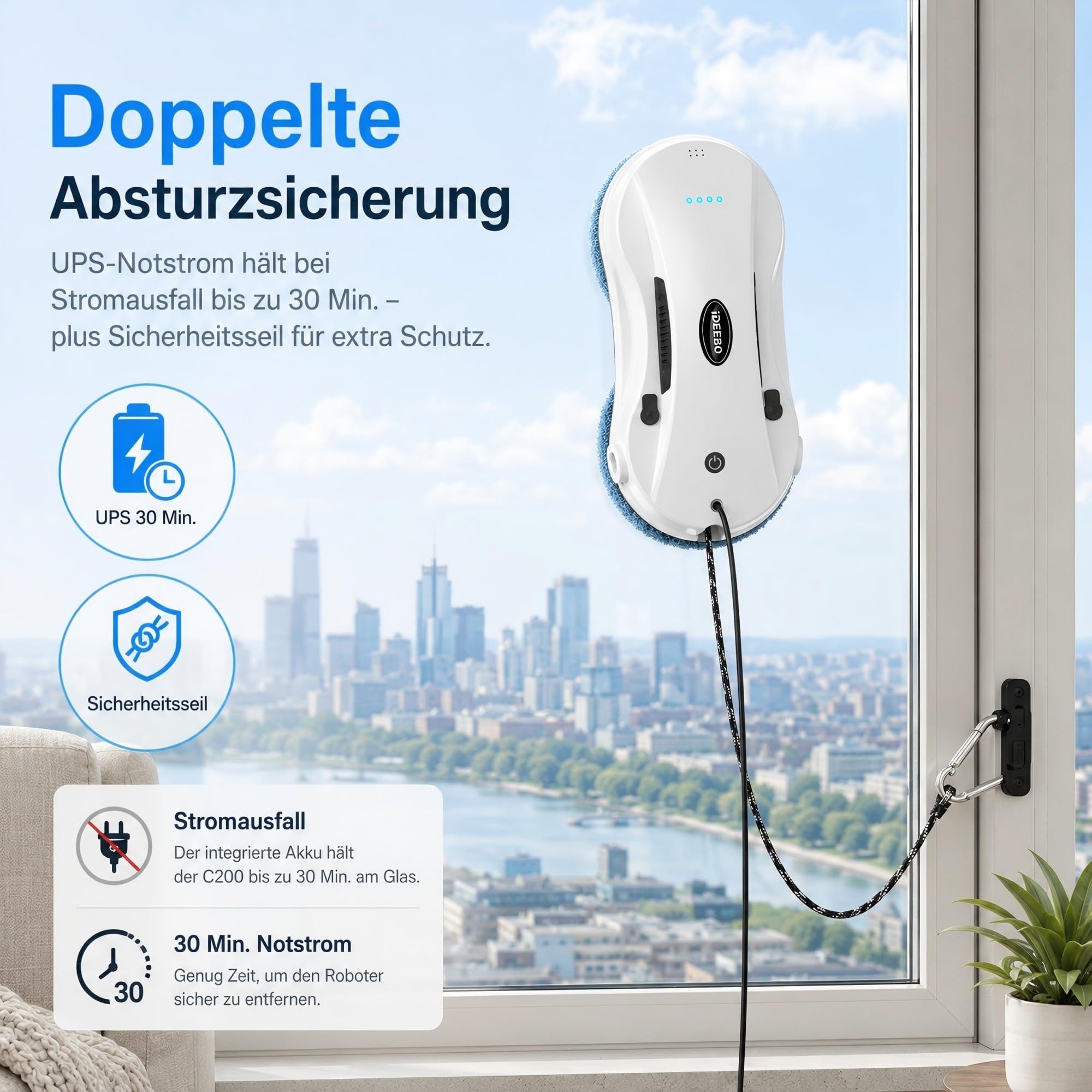 Fensterputzroboter, Fensterroboter mit 2-Fach Sprühsystem, Automatischem Wegplanung, Mehrfachschutz, Fensterreiniger Roboter Elektrisch für Reinigung verschiedener Arten von Fenster