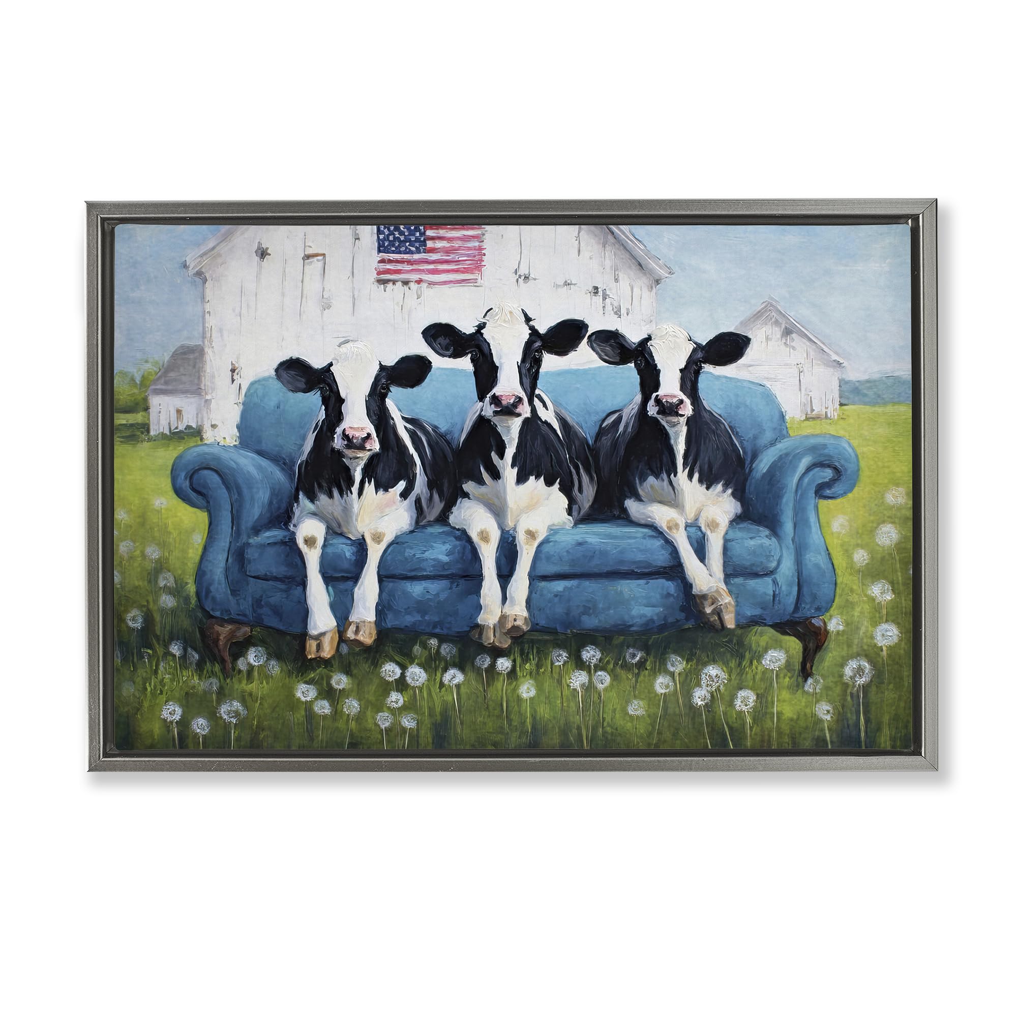 Stupell Industries Luster Gray (Matte) 'Barnyard Sofa Sisters'| Floating Frame Canvas Art