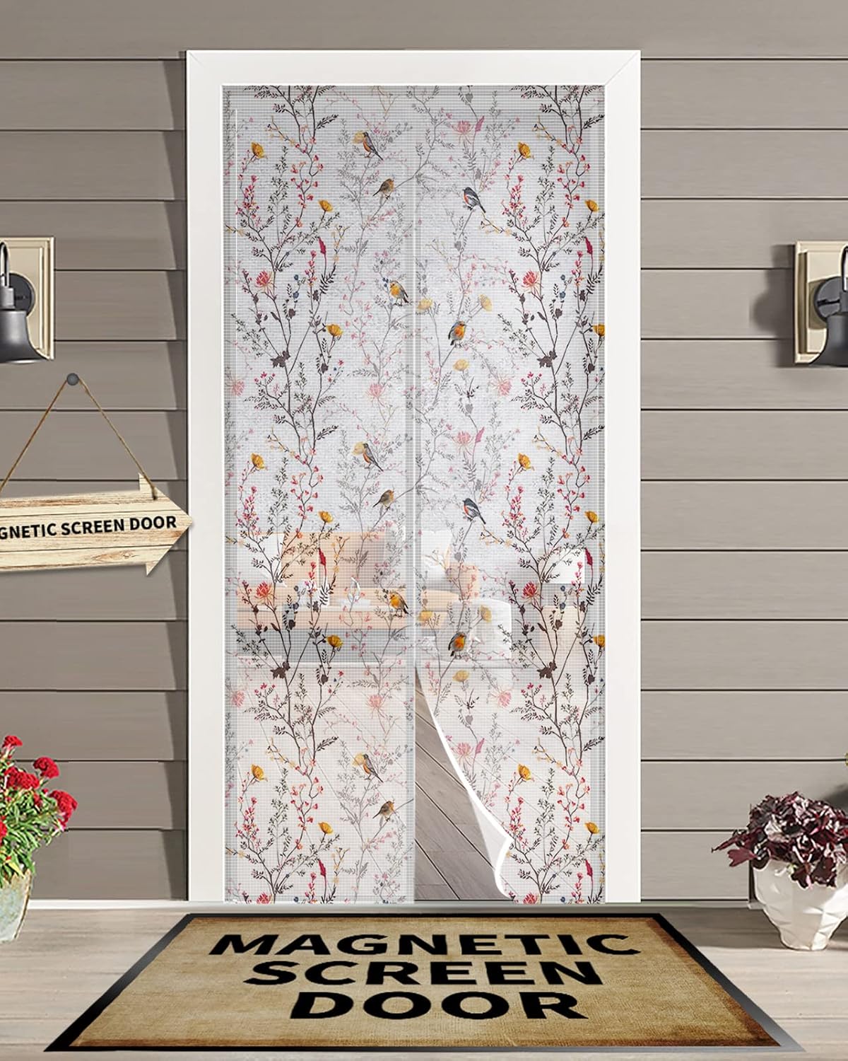 Gradient Floral Screen Door Mesh Curtain Door Screen