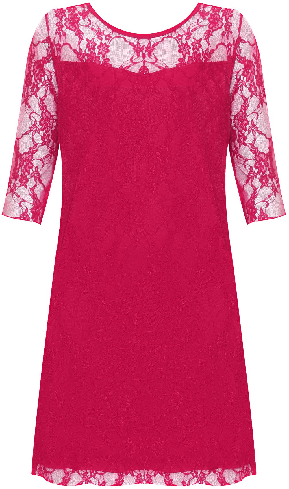 Wearall Women's Cerise New Lace Lined Sleeve Plus Size Knee Length Stretch Dress 22/24