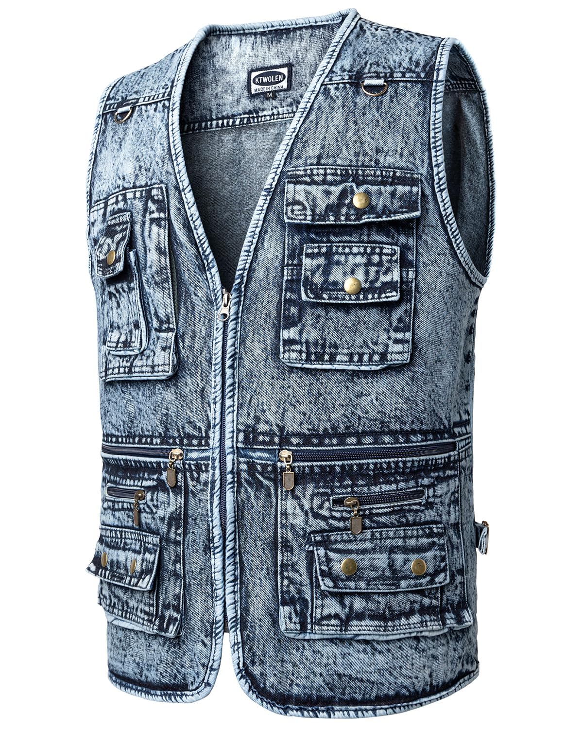 Gilet en Jeans pour Homme Vintage Multi-poches Gilet de Motard Veste en Jean Sans Manches Rétro Veste Denim Gilet de Pêche Travail Chasse