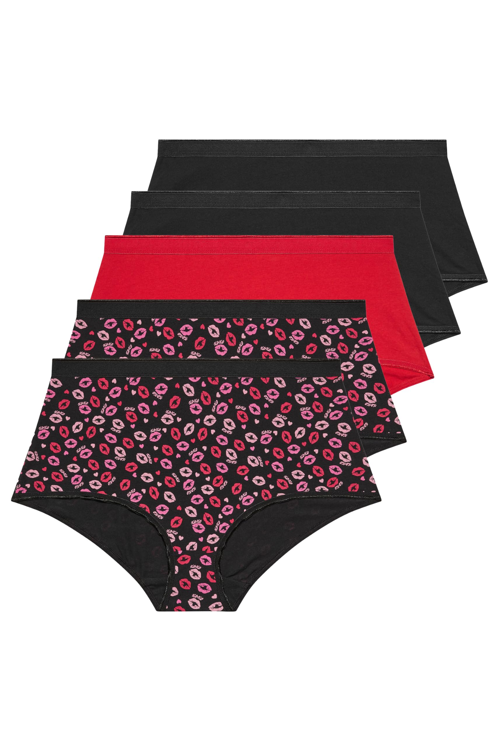 Yours Women's Black 5 Pack Kiss Print Full Briefs In | : 14/16