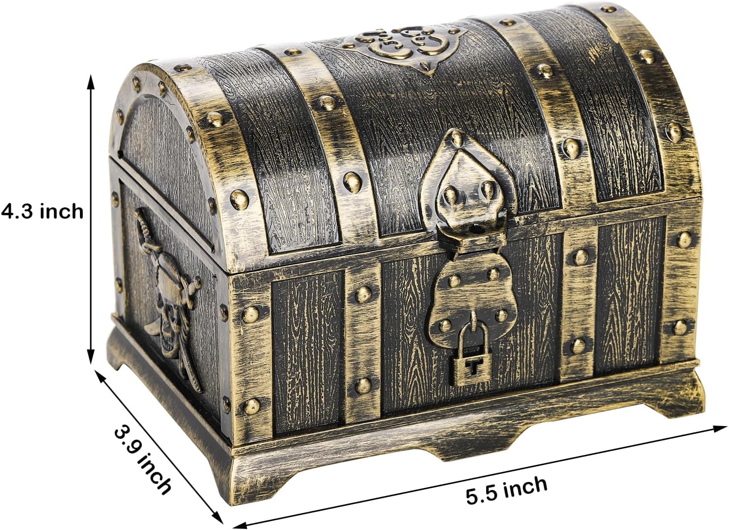Lawei 207 Pieces Kids Pirate Treasure Chest Toy Box Antique Color with 100 Colorful Gems 100 Plastic Gold Coins 4 Earrings 2 Rings 1 Compass for Boy Girl Halloween Pirate Themed Party Favors - Image 3