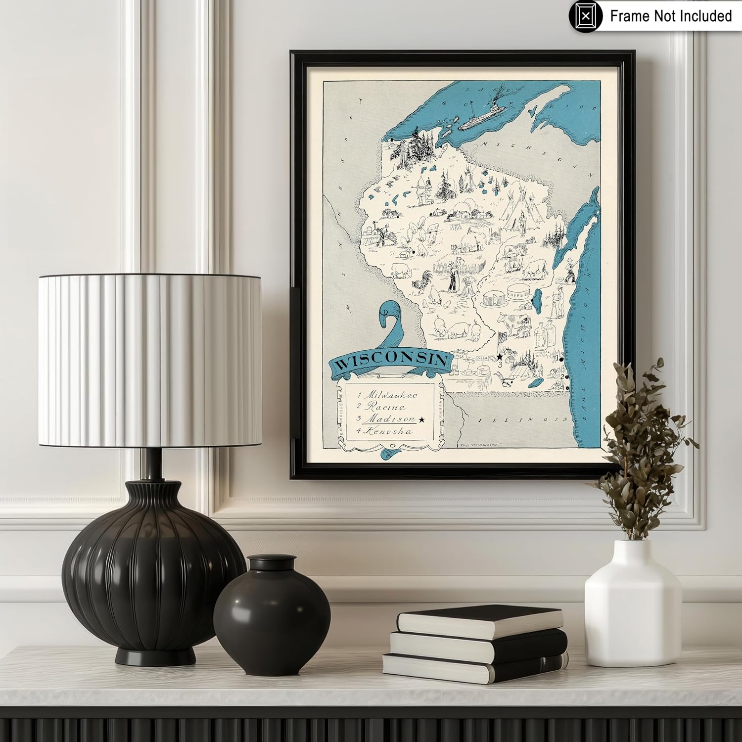 Poster Master Vintage Poster - Retro Wisconsin Print - Wisconsin State Art - Gift for Teacher, Student, Travel Lover - Wall Decoration for Classroom, Office, Dorm - 8x10 UNFRAMED Wall Art