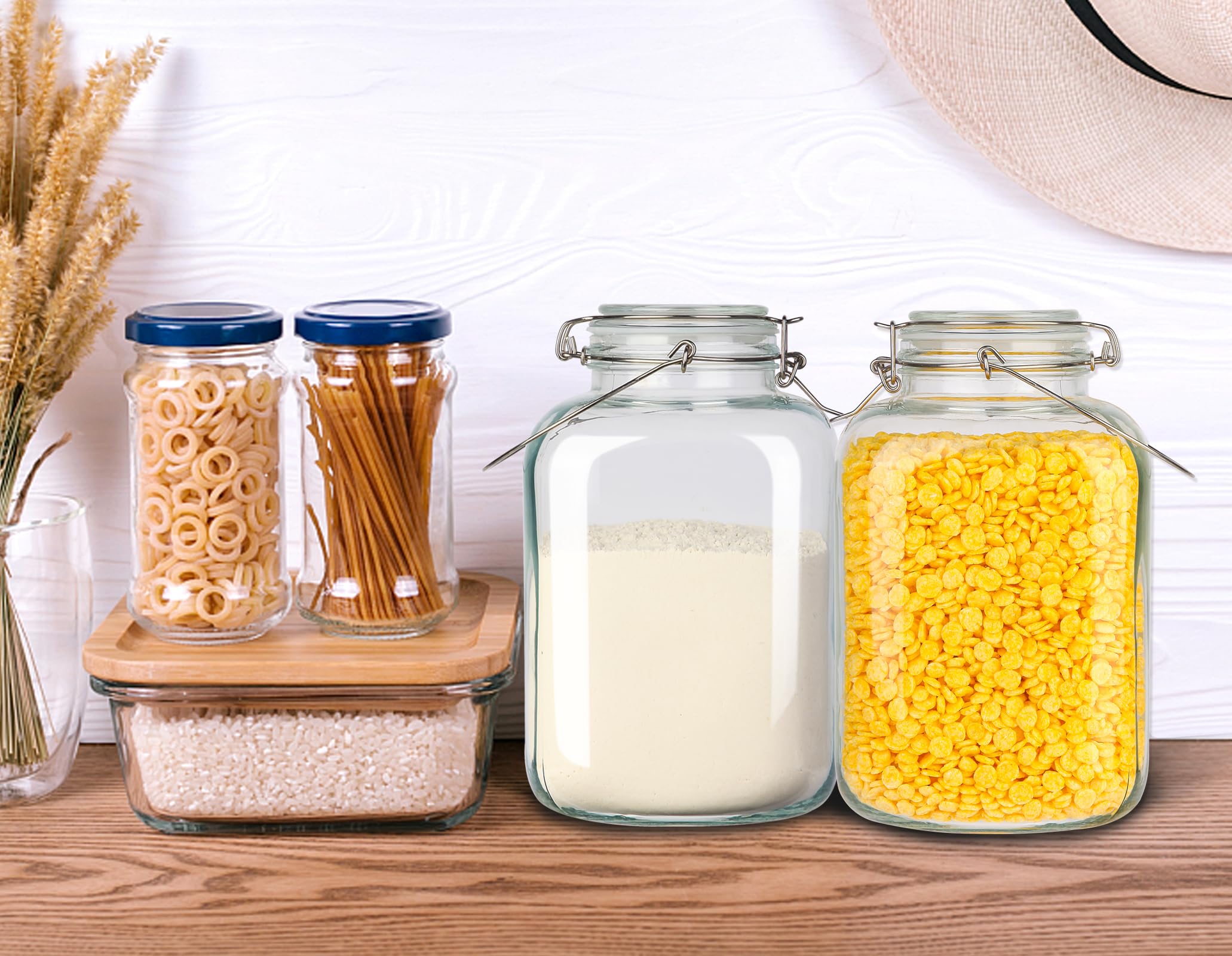 Frischhaltedosen aus Glas, luftdicht, mit Deckel, extra große Vorratsdosen aus Glas mit Griff für Mehl, Müsli, Kaffee und Einmachen, quadratische Einmachgläser mit 8 Kreidetafel-Etiketten