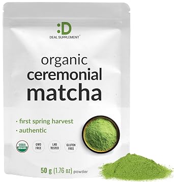 Organic Ceremonial Grade Matcha Powder, 50 Servings | Authentic Japanese 1st Harvest | 100% Pure Stone-Ground Green Tea | Unsweetened No Additives | For Barista-Grade Lattes