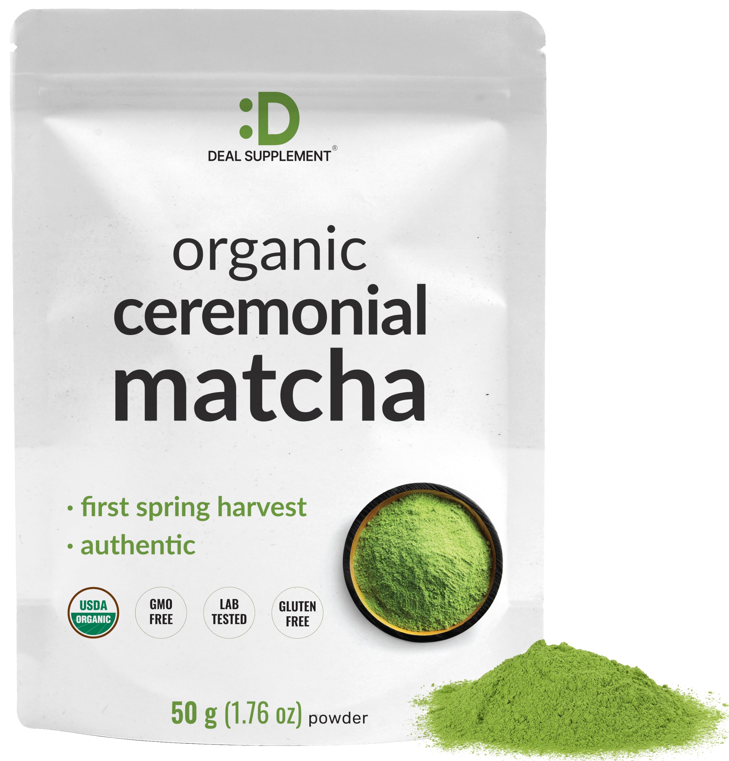 Organic Ceremonial Matcha Powder, 50g | First Spring Harvest | Stone-Ground Whole Leaf Green Tea | USDA Organic