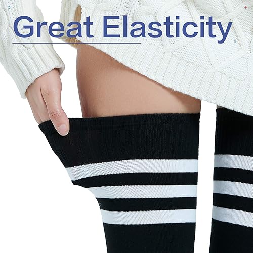 Miniatura 5 de Kayhoma Extra Long Cotton Stripe Thigh High Socks Over the Knee High Plus Size Stockings