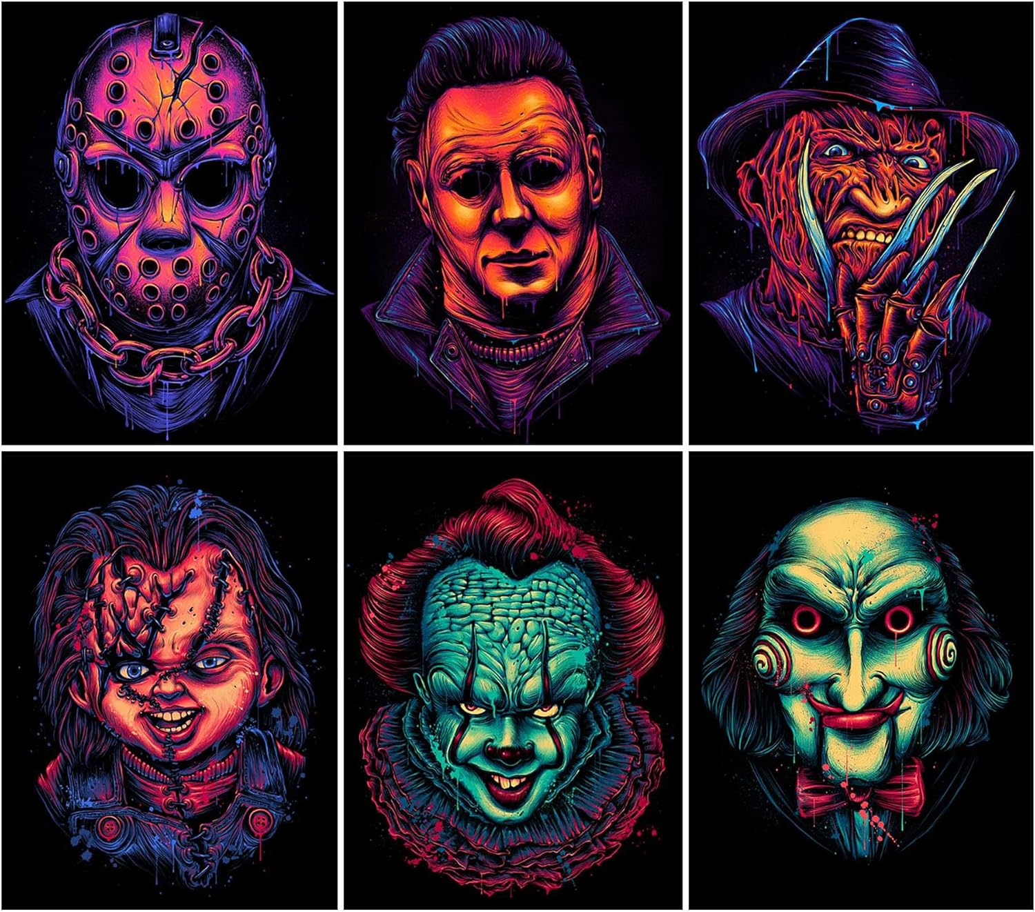 HUANNY Diamond Painting Horror Movie Diamond Art Halloween, 5D Full Drill Cross Stitch Embroidery Kits (6 Packs)