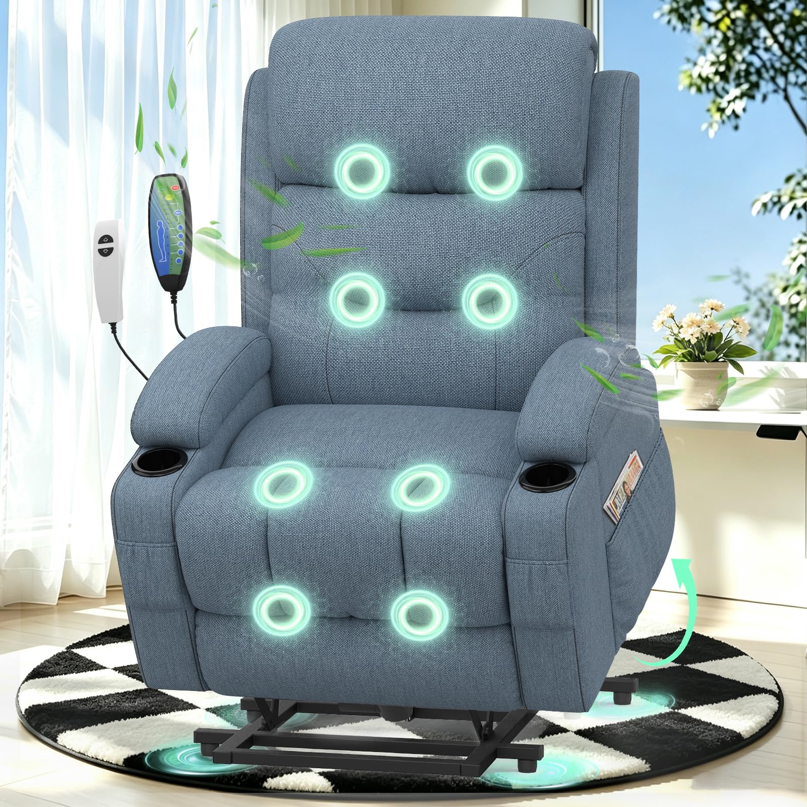 Srfzluxy Lift Chair For the Elderly,Recliner Armchair with Massage and Heat Lift Assist Recliner Chair for Living Room Lounge Sofa 2 Cup Holders & 4 Storage Pockets USB + Type-C Charging Port โ image 1
