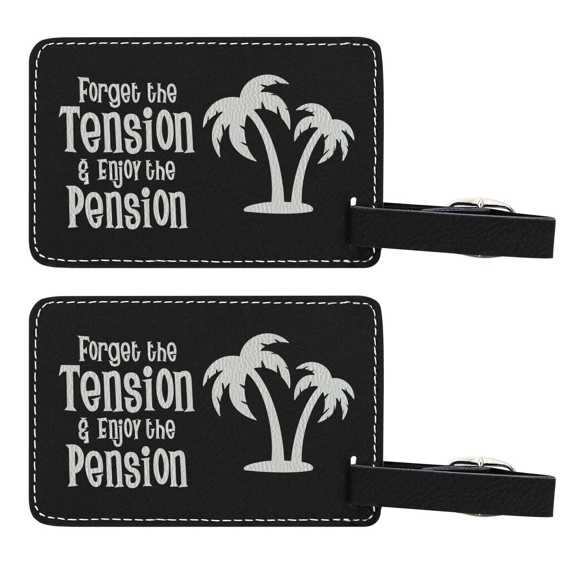 Retirement Gifts for Women Forget Tension Enjoy Pension Retirement Travel Gifts for Retirement 2-pack Laser Engraved Leatherette Luggage Tags Black