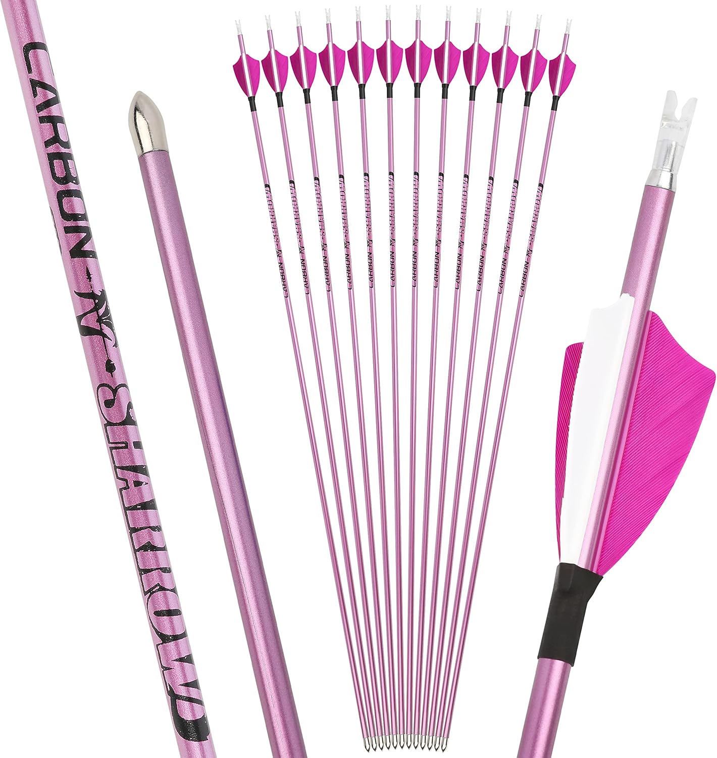 32 inch 400 500 600 700 800 900 1000 Spine Archery Pure Carbon Arrow Shaft Archery Target Arrow Practice for Adult Beginner Recurve Compound Bow Shooting（6/12pcs）