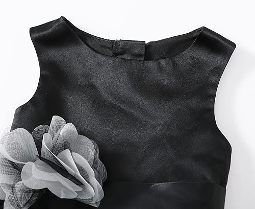 Miniatura 4 de OPAWO Vestido negro para niña pequeña dama de honor 3D tul de encaje vestido de princesa de satén vestido de fiesta concurso funerario