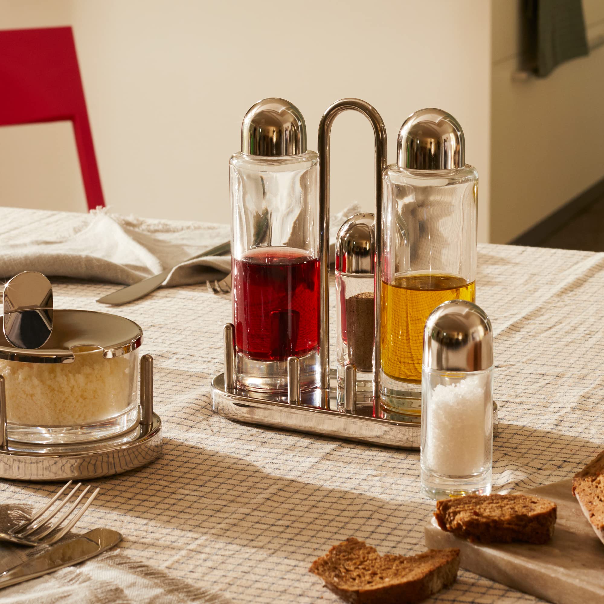 Image secondaire de Alessi | 5070 - Ensemble de Porte-condiments Design pour Huile, Vinaigre, Sel et Poivre en Acier Inoxydable 18/10 et Verre Crist