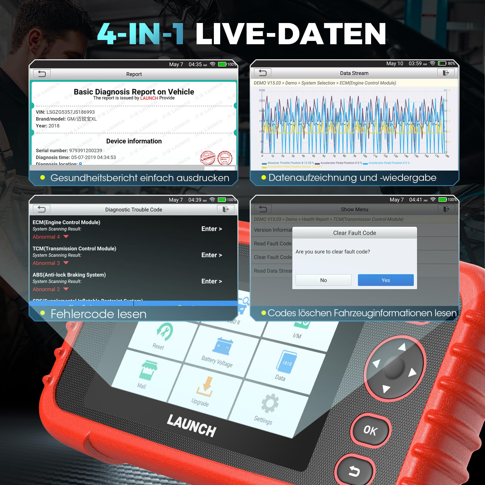 LAUNCH CRP123X V3.0 Valise Diagnostic Auto OBD2 Professionnelle - Compatible Toutes Marques, Diagnostic 4 Systèmes, Reset EPB/FAP/Vidange, SAS/BMS/TPMS, Test Batterie, Lecture VIN avec Maj GRATUITES