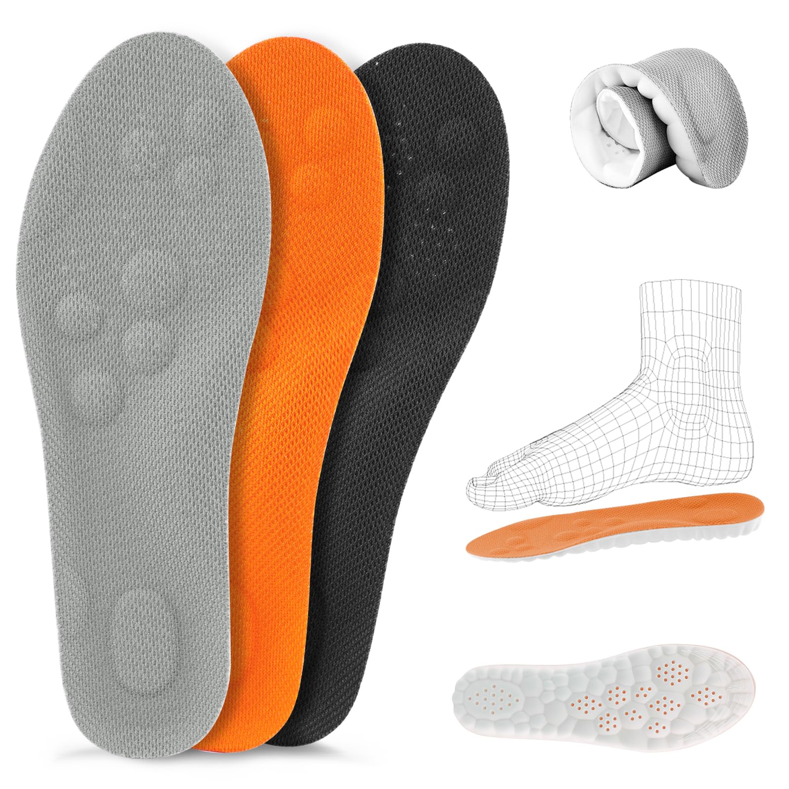 Orthopädische Einlegesohlen für Plantarfasziitis, Plattfuß, Schuheinlagen Orthopädische für Herren & Damen, Einlegesohlen Orthopädisch, Fersensporn Einlagen für Pronation, Arch Support, Metatarsalgie