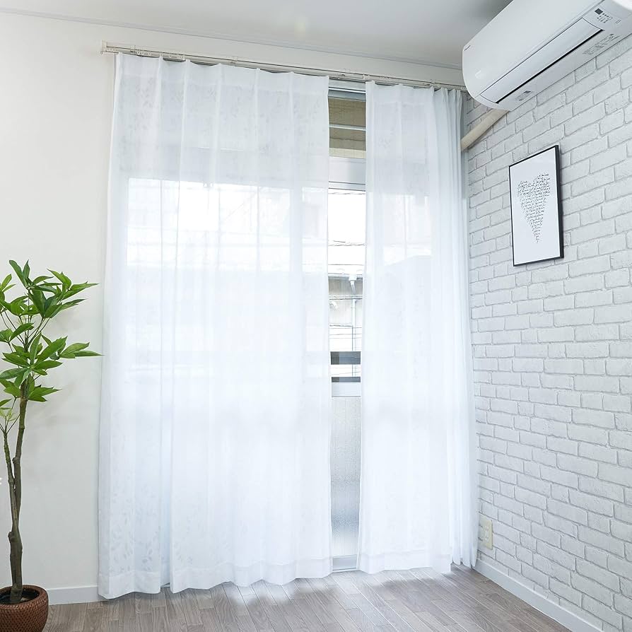 レース付きカーテン Amazon|curtain-fabfun レースカーテン 2枚組 リーフ柄 ミラー
