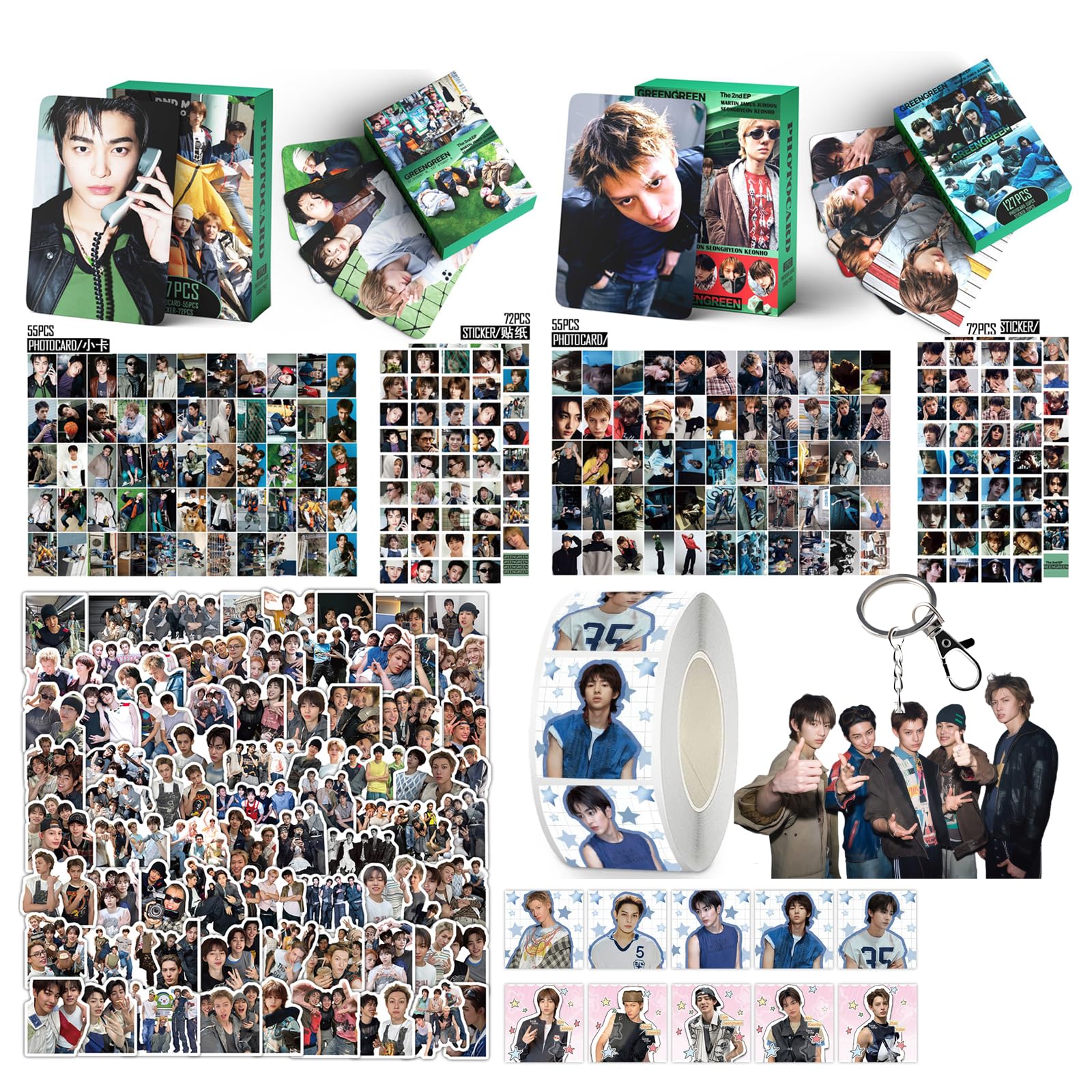 Yuto Album Gift Set, Including 254 PCS GREENGREEN Photocards(100pcs photocard+144pcs mini Sticker),100PCS Album Sticker Pack,1 Keychain 1 tape Gift for Merch