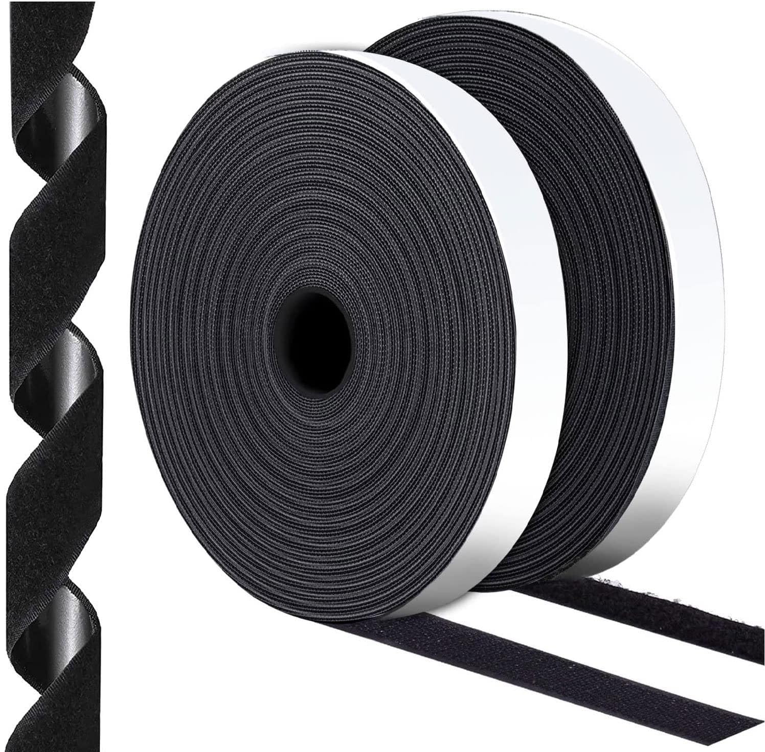 HBSTUDIO Self-Adhesive 8M Extra Strong, Double-Sided Adhesive with Back Strips Fastener 25mm Wide Self-Adhesive Pad, Hook Tape and Loop Tape (Black)