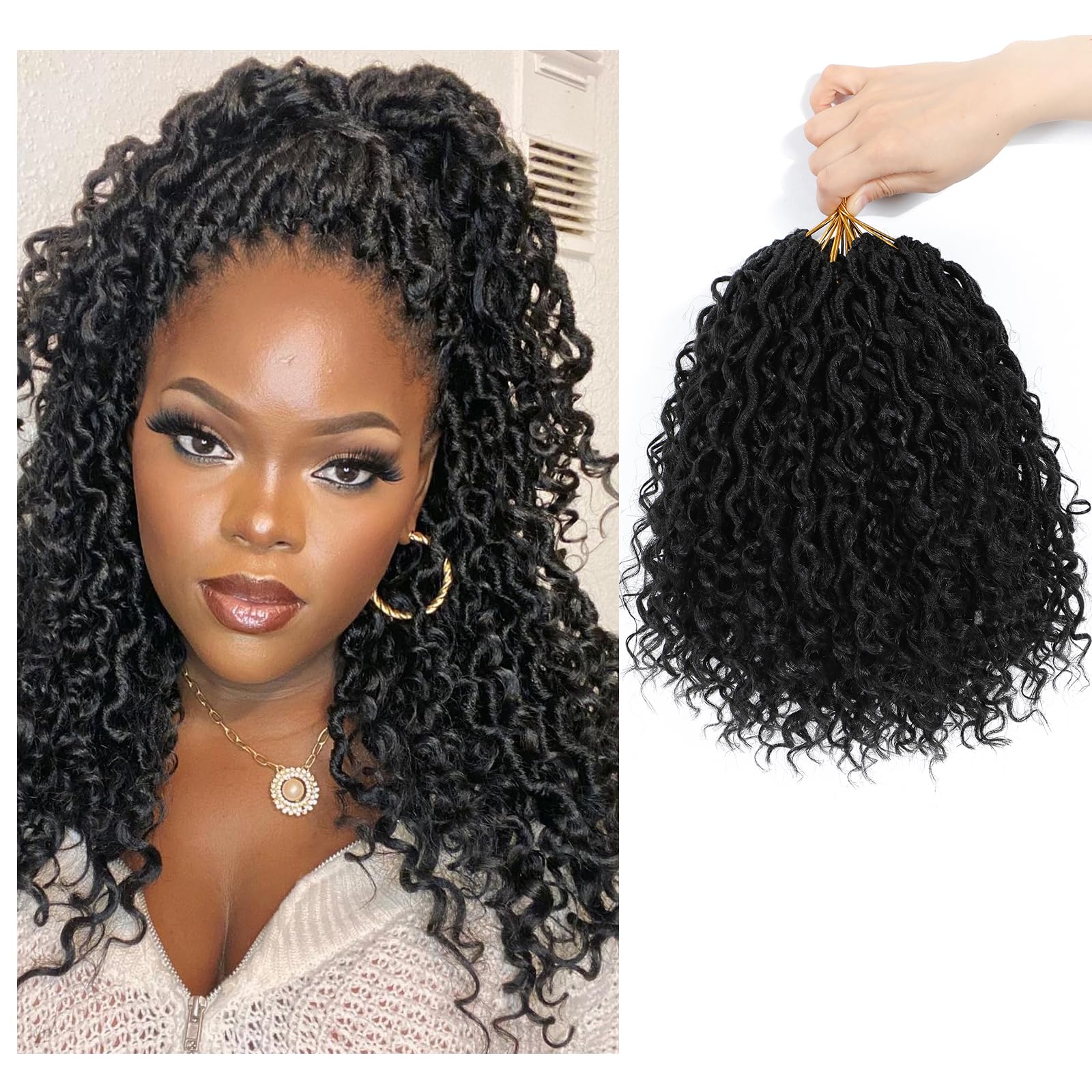SamBraid Goddess Locs Crochet Hair 10 Inch, 8 Packs New Goddess Faux Locs Crochet Hair for Black Women, Boho Hippie Locs, River Hair with Curly Ends (