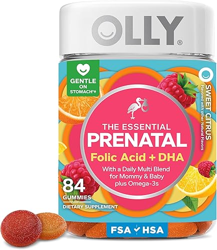 OLLY - Goma multivitamínica prenatal esencial, ácido fólico, vitamina D, Omega 3 DHA, favorece el crecimiento saludable y el desarrollo cerebral,