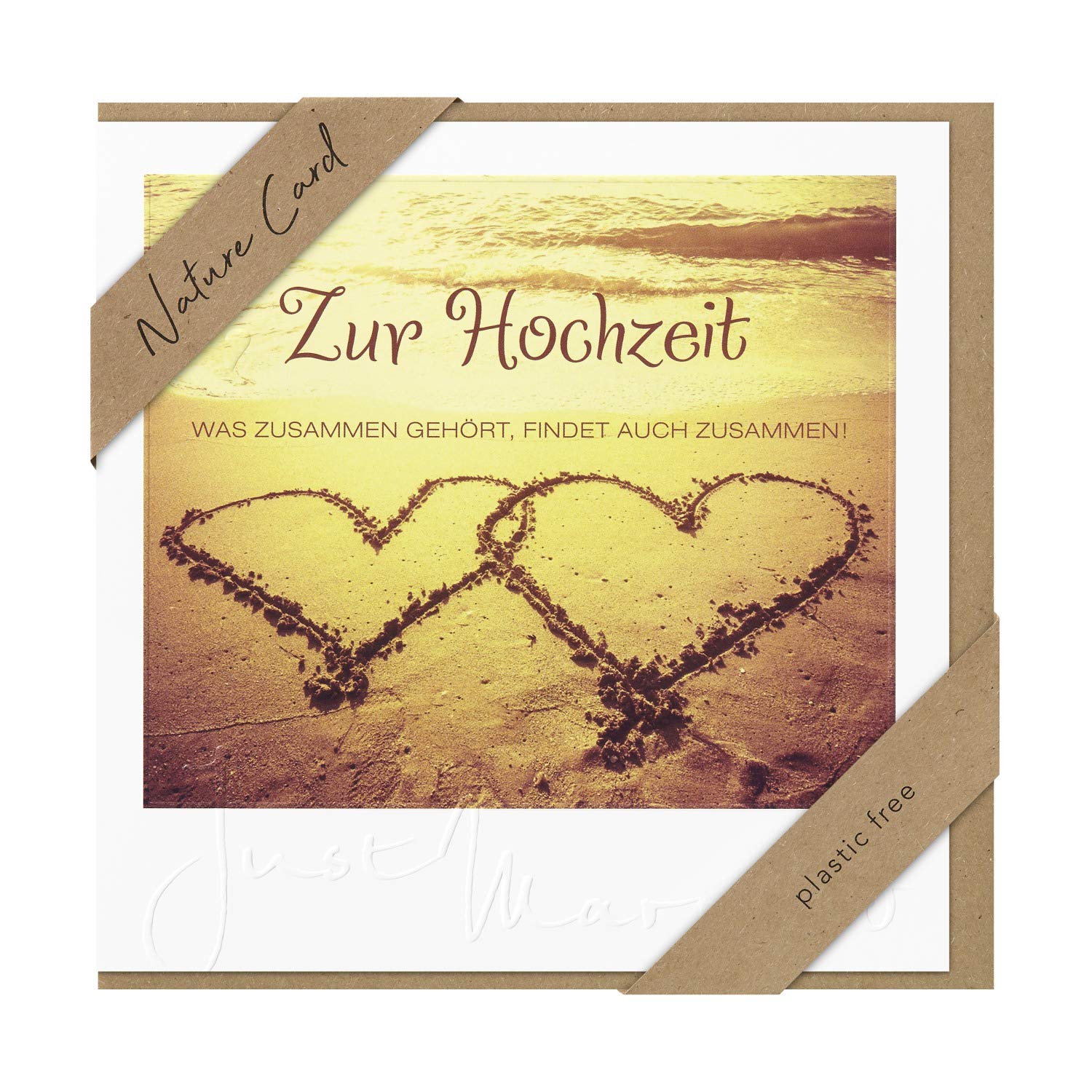 bsb Wedding Card, Greeting Card, Greeting Card for Wedding, Natural Card, Hearts on The Beach, Envelope Kraft Paper.