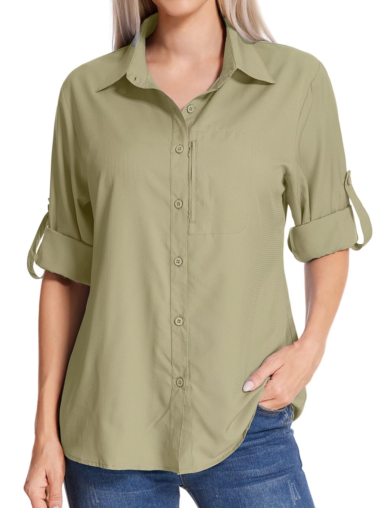 Jessie KiddenWomen's Hiking Long Sleeve Fishing Cargo Shirt UPF 50+ for Safari Camping Travelling Quick Dry #5019