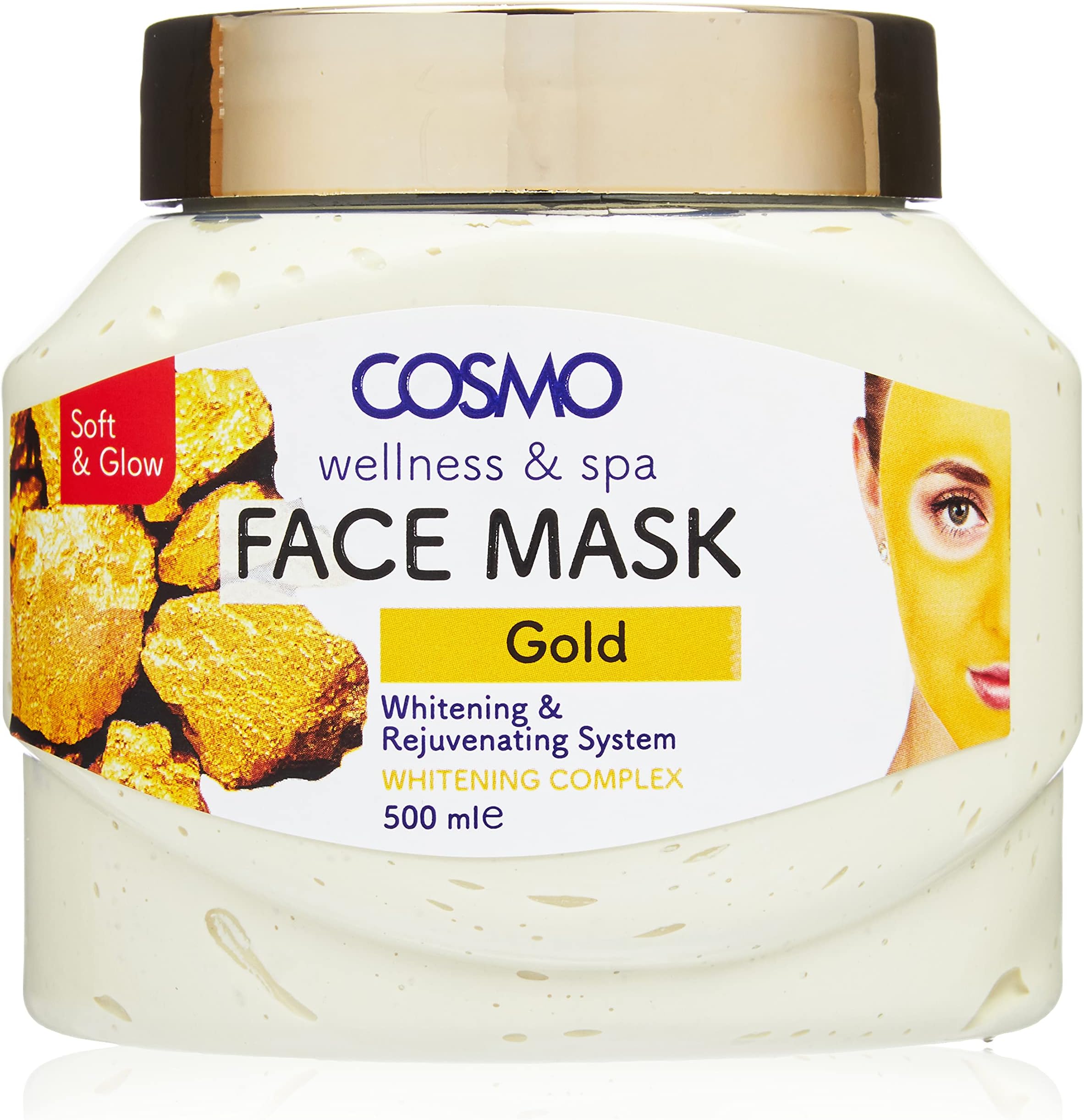 Cosmo Gold Facial Mask 500 ml - Strength Facial Treatment Enriched with Gold for Deep Cleansing, Nourishment, Hydration, Brightening, Skin Renewal & Long-Lasting Radiance, Advanced Skincare Routines