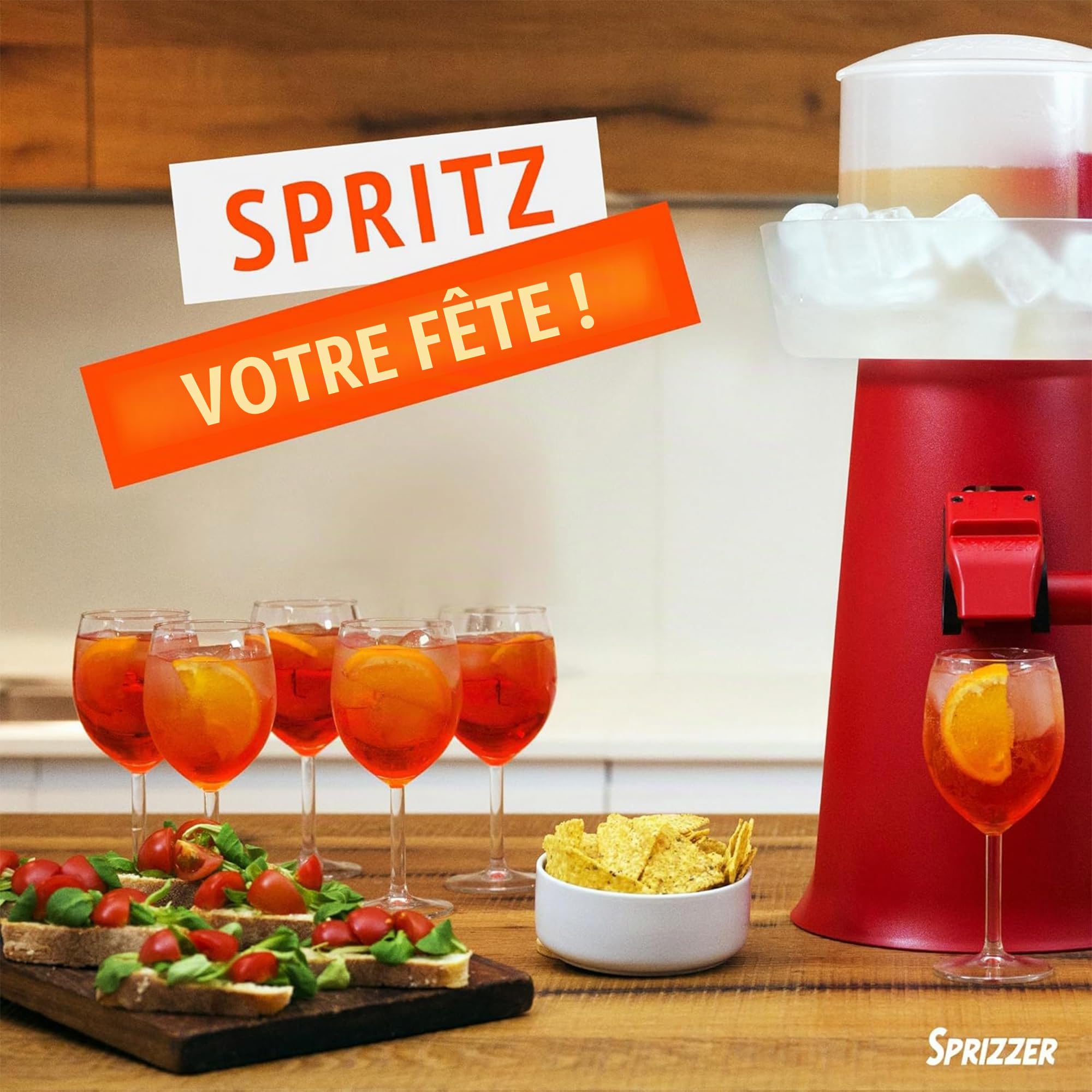 Sprizzer, la machine pour préparer le Spritz directement dans le verre. Sans électricité ni piles. Prêt pour l'été, les barbecues et les fêtes entre amis. 100 % fabriqué en Italie. (Rouge)