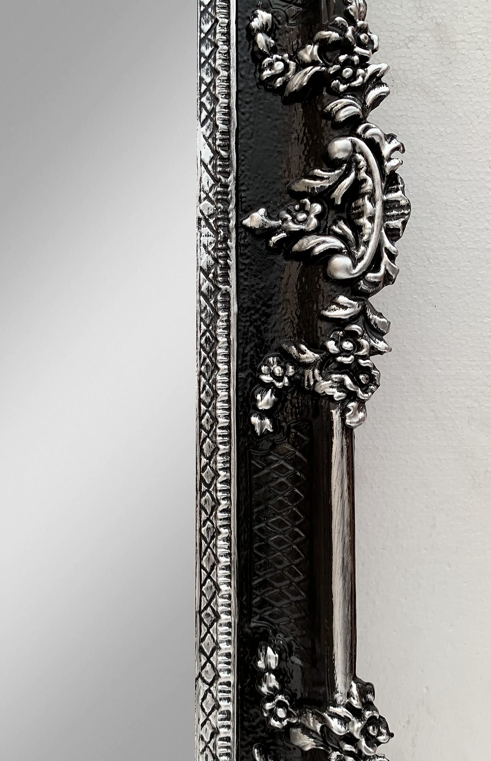 Lustro ścienne, barokowe, antyczne, czarno-srebrne, 97 x 57 cm, do korytarza, prostokątne, do salonu fryzjerskiego, dekoracja ścienna z Włoch