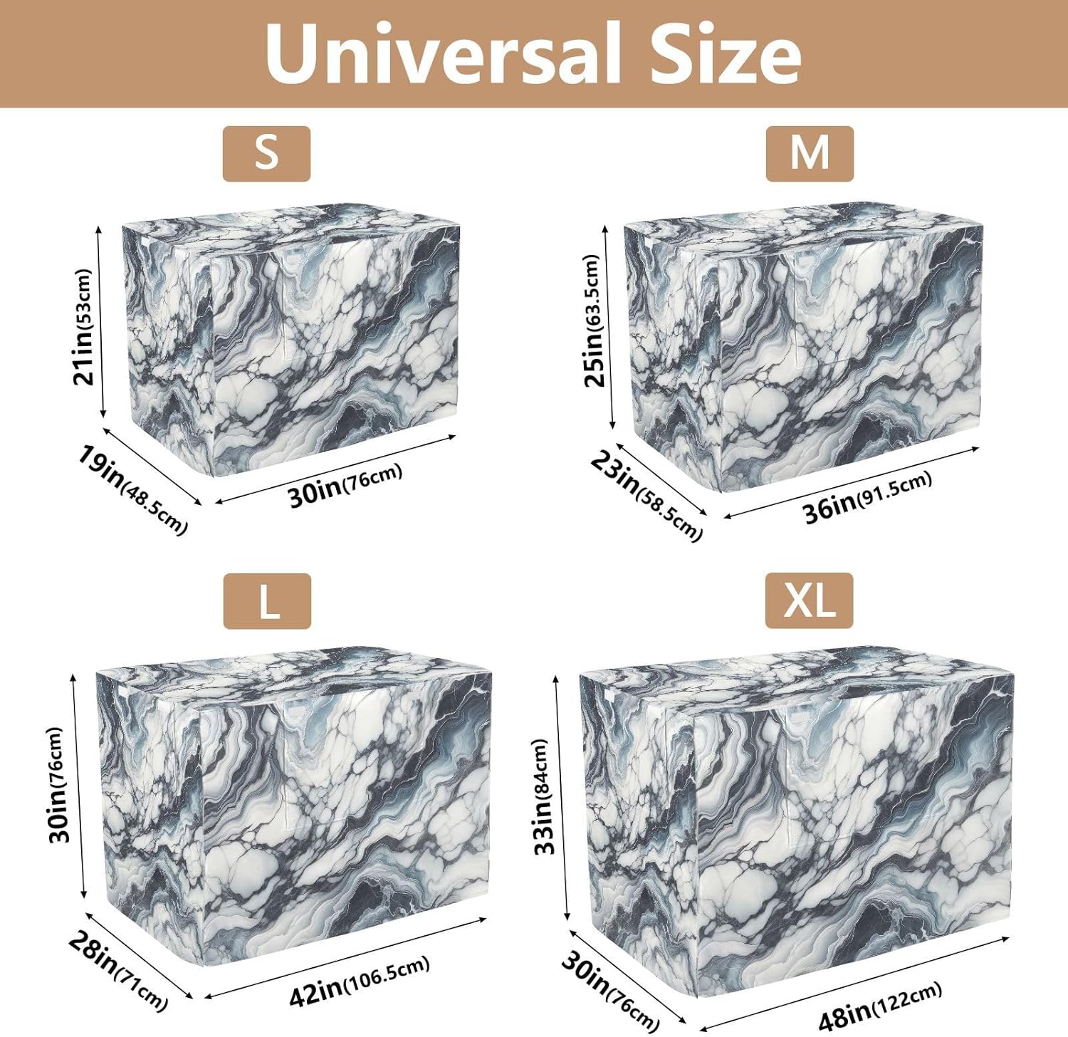 Blue White Marble Texture Dog Crate Covers S-XL Water-Resistant Pet Kennel Cover with Mesh Windows, Reduces Barking, Large