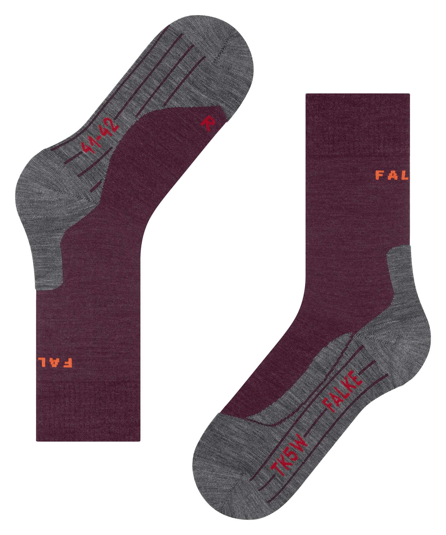 FALKE Kobiety Skarpety do wędrówek TK5 Wander W So Wełna przeciw pęcherzom cienkie 1 Para, Czerwony Grape Wine 8213, 37-38