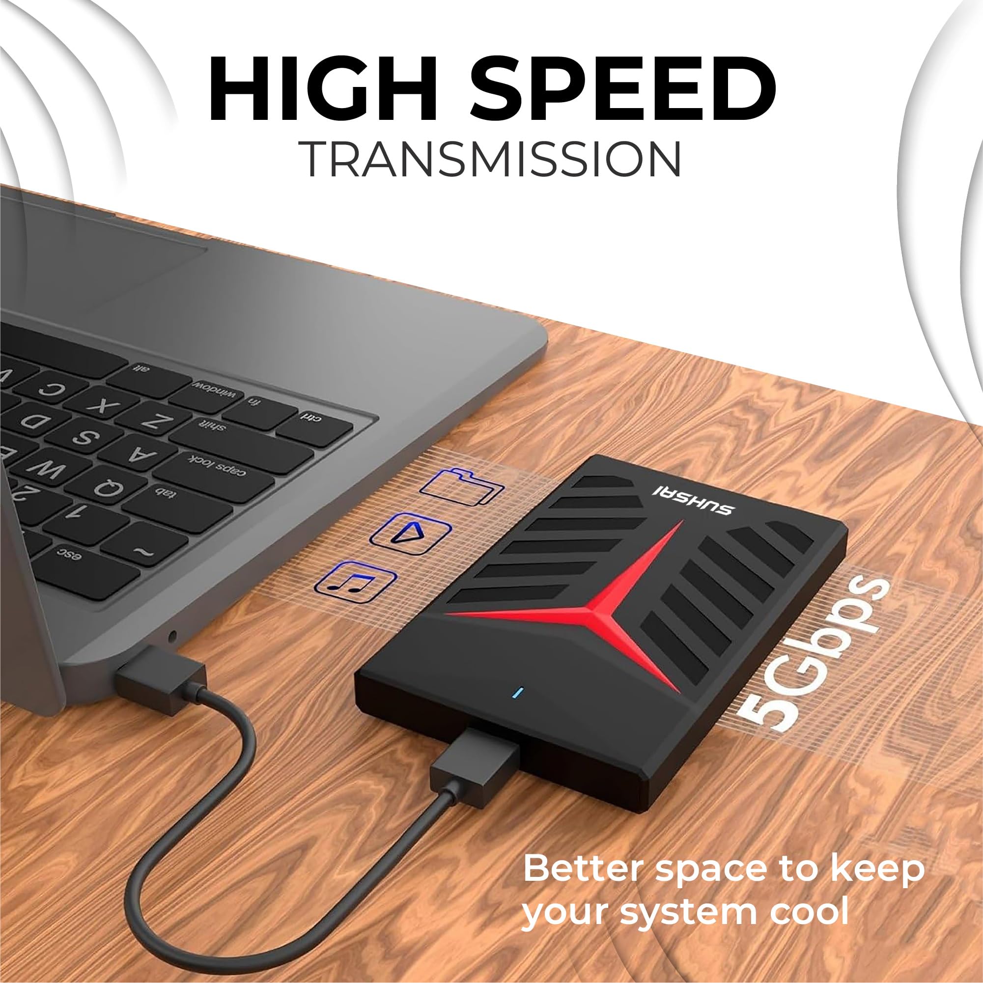 Storite SUHSAI Externe Festplatte 1TB, USB 3.0 Tragbare HDD 2,5 Zoll, Datensicherung und Speicher für Gaming, Laptop, PC, Mac, Desktop, Plug-and-Play, Schwarz