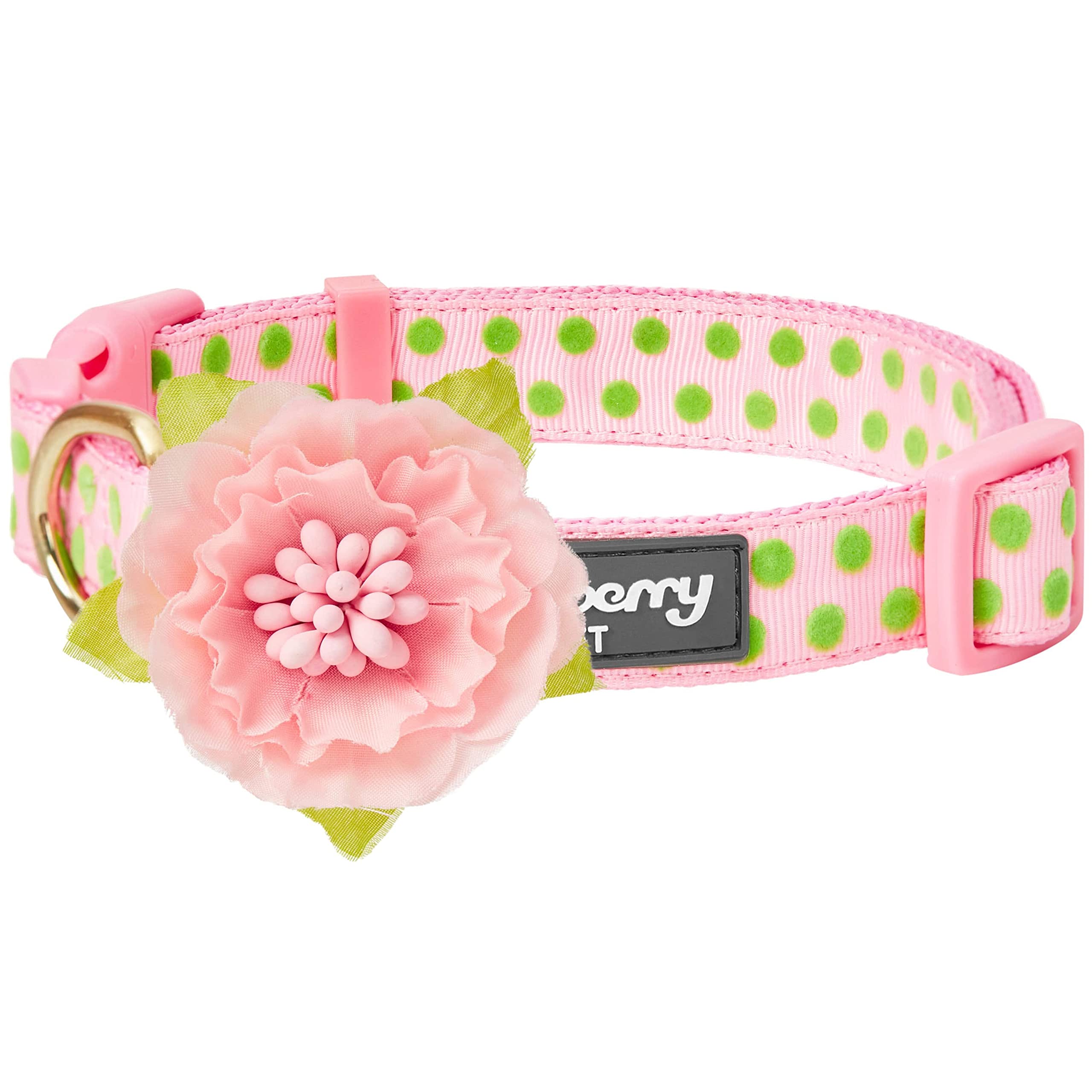 Sponsored Ad - Blueberry Pet Adjustable Flocking Dog Collar with Silk Flower, Pink Dog Collar for Girls, Medium, 14.5"-20" Neck, 3/4" Width, Girl Dog Collars for Small Dogs