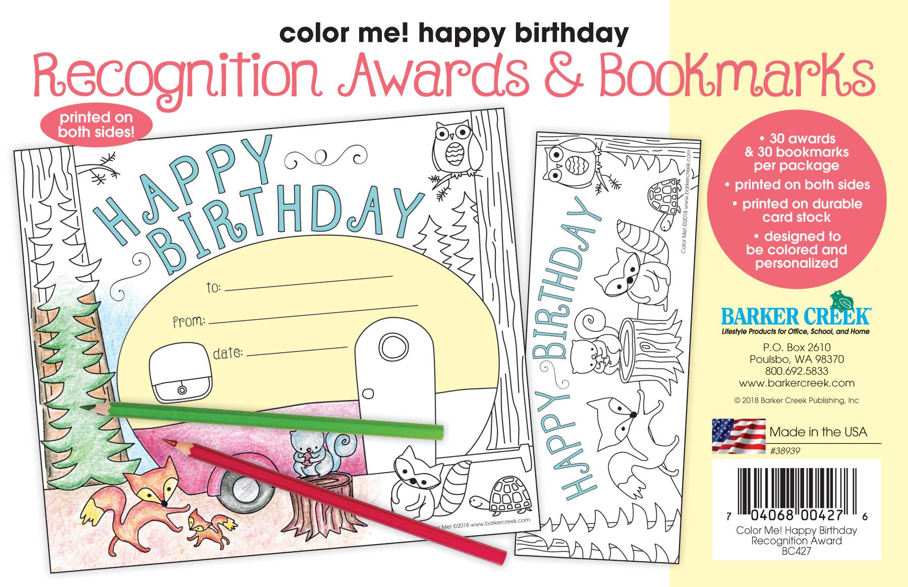 Nuovo. Color Me. Happy Birthday Awards & segnalibro set