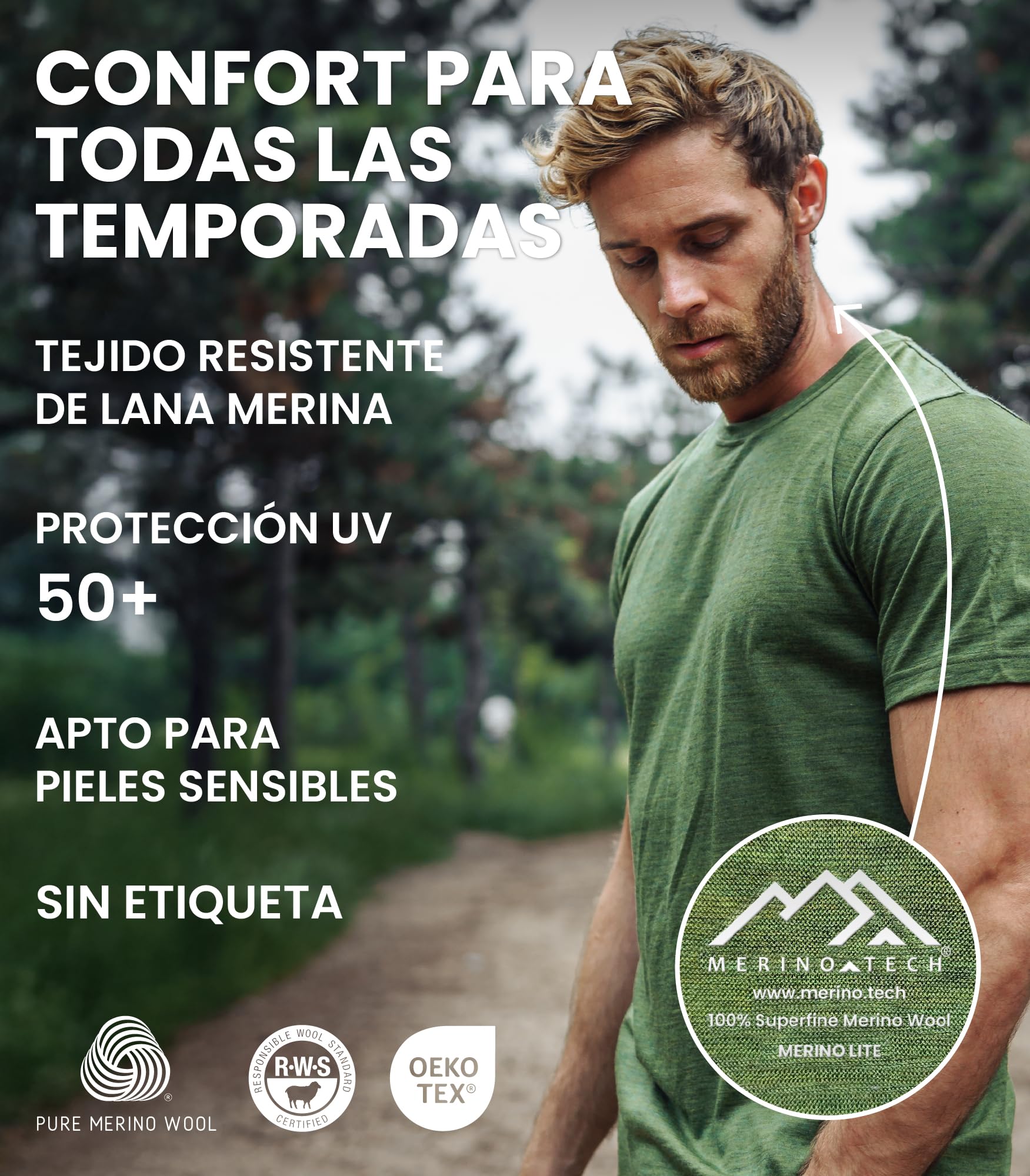 Camiseta Lana Merino Hombre 100% con Calcetines Merino.tech