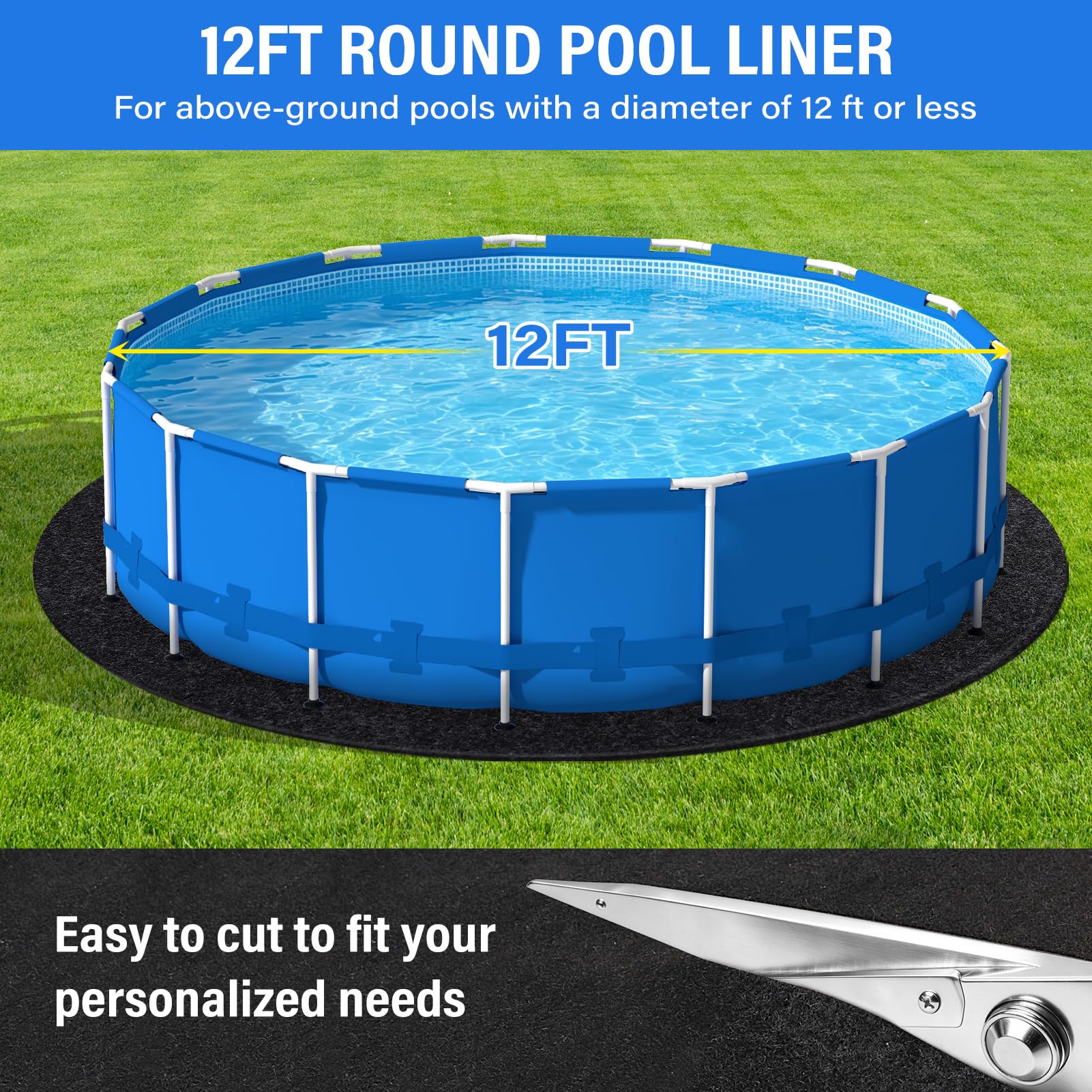 Tapis de Piscine 300 g/m² Plus épais de 3,7 m, Tapis de revêtement Rond pré-découpé, sans Couture, Durable, Protection Anti-crevaison, Prolonge la durée de Vie de la Doublure Noire