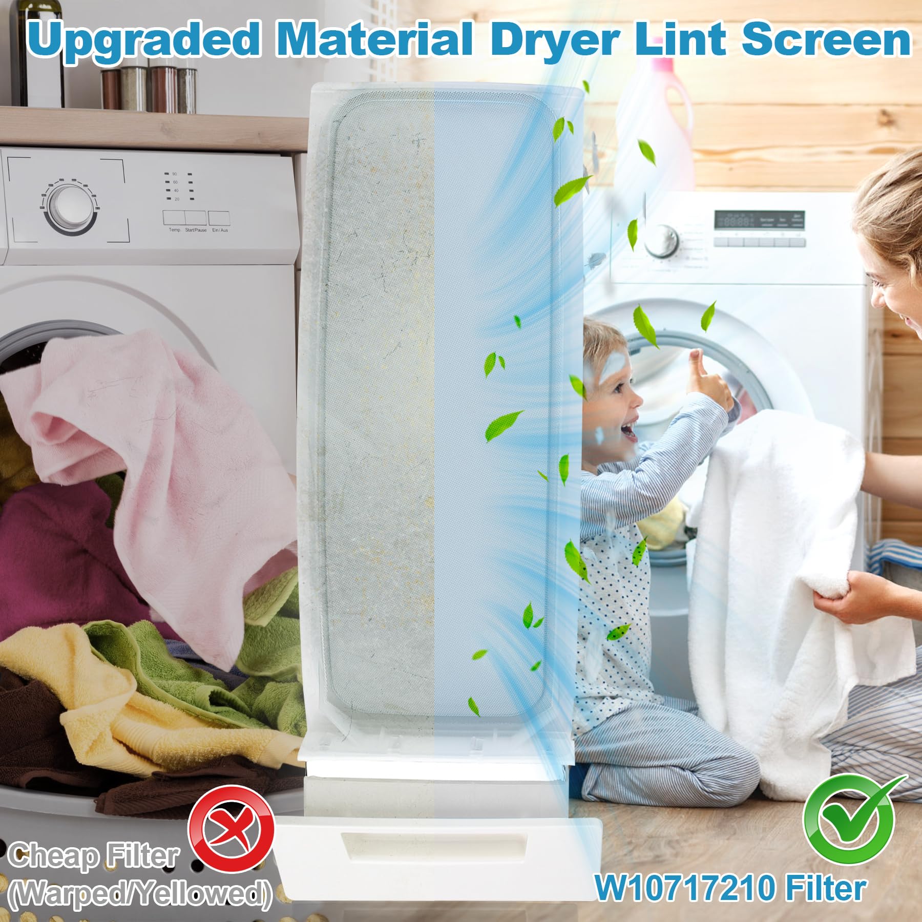 Filtro antipelusa blanco de repuesto para secadora W10717210 8557882 compatible con Whirlpool Kenmore Estate