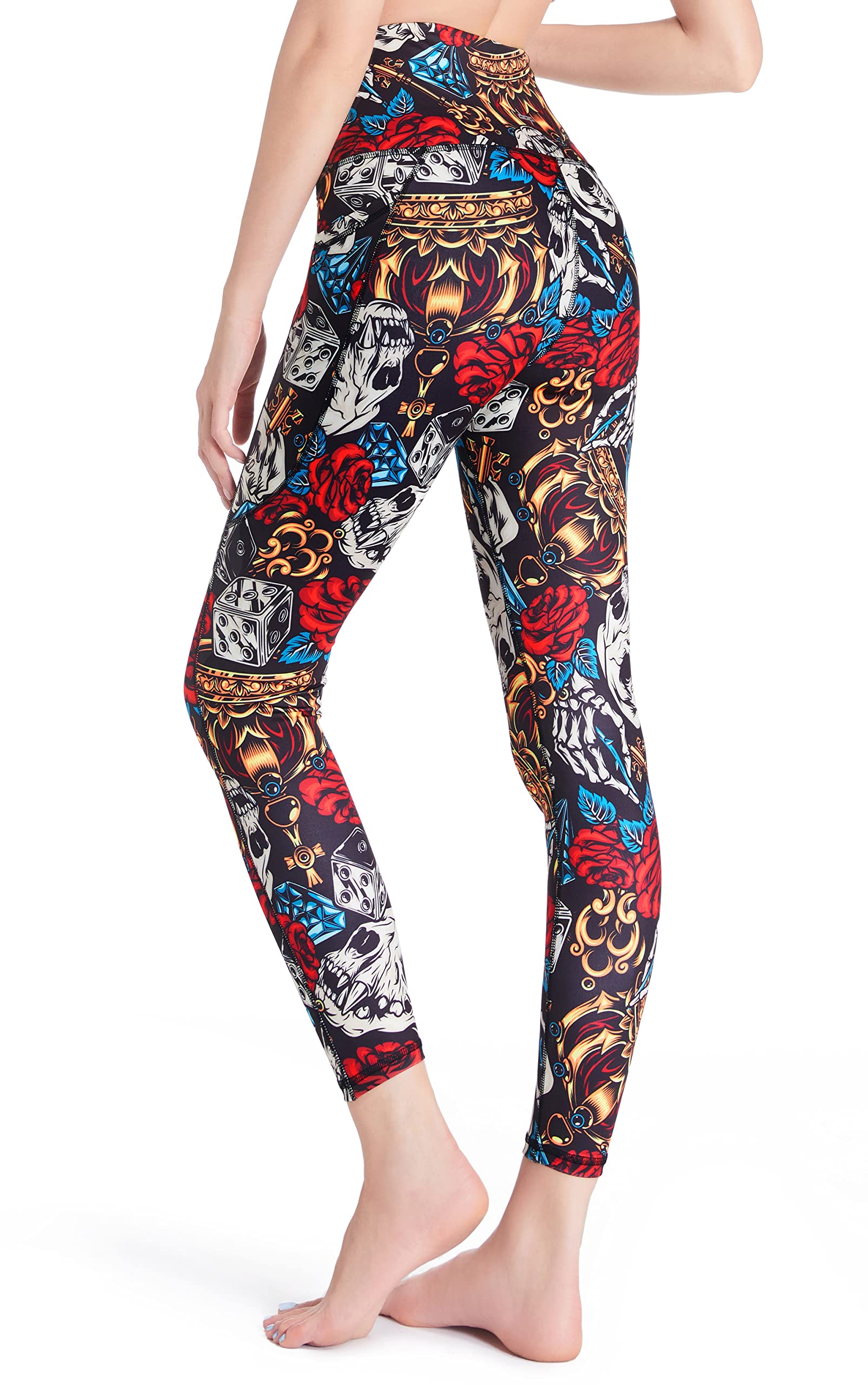 DOP DOVPODDOP Women High Waist Leggings Patterned with Pockets Tummy Control Workout Yoga Pants