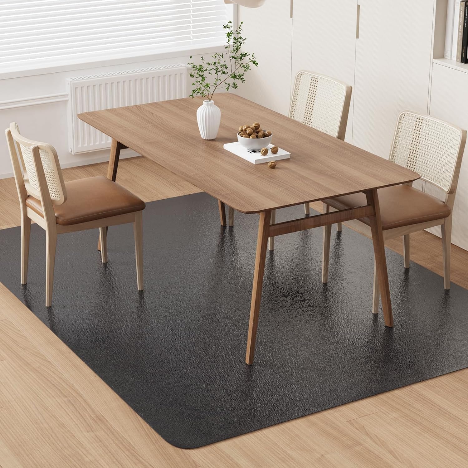 Area Floor Mat for Home, 8'×10' Large Black No Slip Waterproof Vinyl Area Rug for Dining Room, Spill Resistant Hard Floor Protector Cover for Mud Room, Easy Clean Splat Mat for Under High Chair Black 8' x 10' (Rectangular)