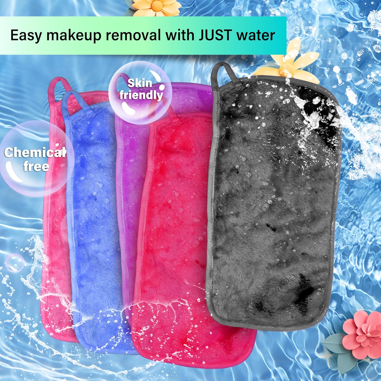 Makeup Remover Cloth, 13x7 Inch Reusable Makeup Remover Towels, Microfiber Fast Drying Facial Washcloth, Soft Face Towels for Washing Face 1 Count (Pack of 5) Pink/Blue/Grey/Rose/Purple