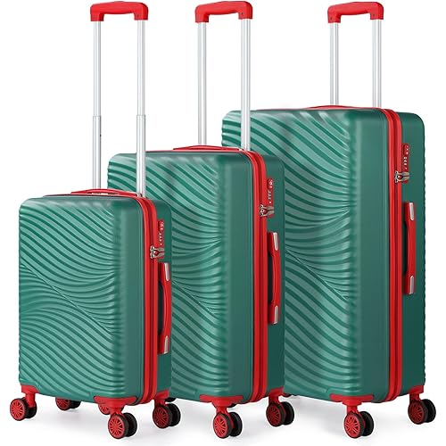 Fogein Luggage 3 Piece Sets with Spinner Wheels, ABS Durable Hardside Suitcase TSA Lock Carry On(20/24/28 inch,Army Green)