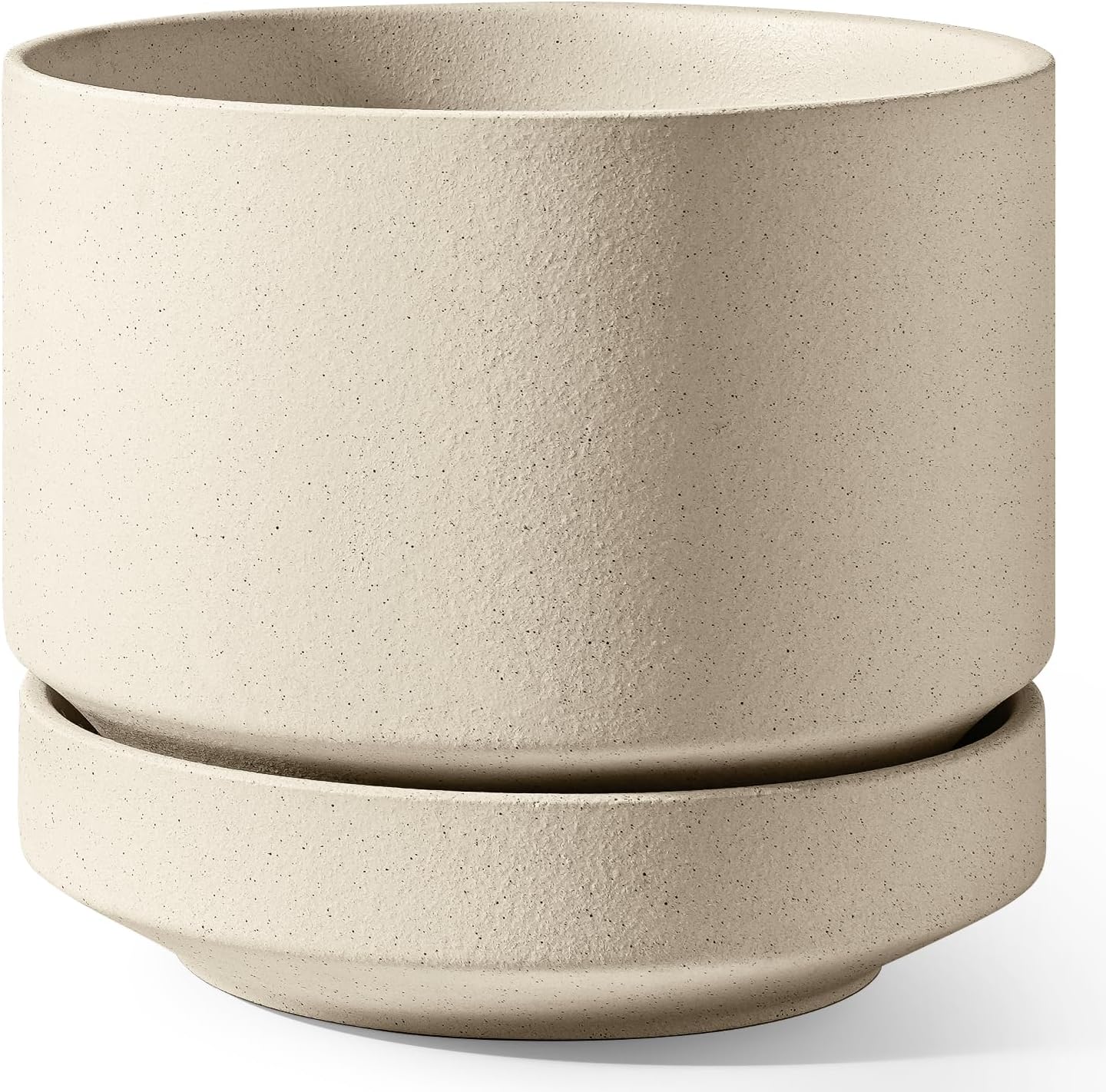 LE TAUCI 12 Inch Pots for Plants with Saucer | Ceramic Outdoor & Indoor Planter Pot for Plants | Drainage Hole, Mesh Pad & Plug | Unglazed Porous | Modern for Home, Office and Patio – Speckled Oat Speckled Oat 12 Inch