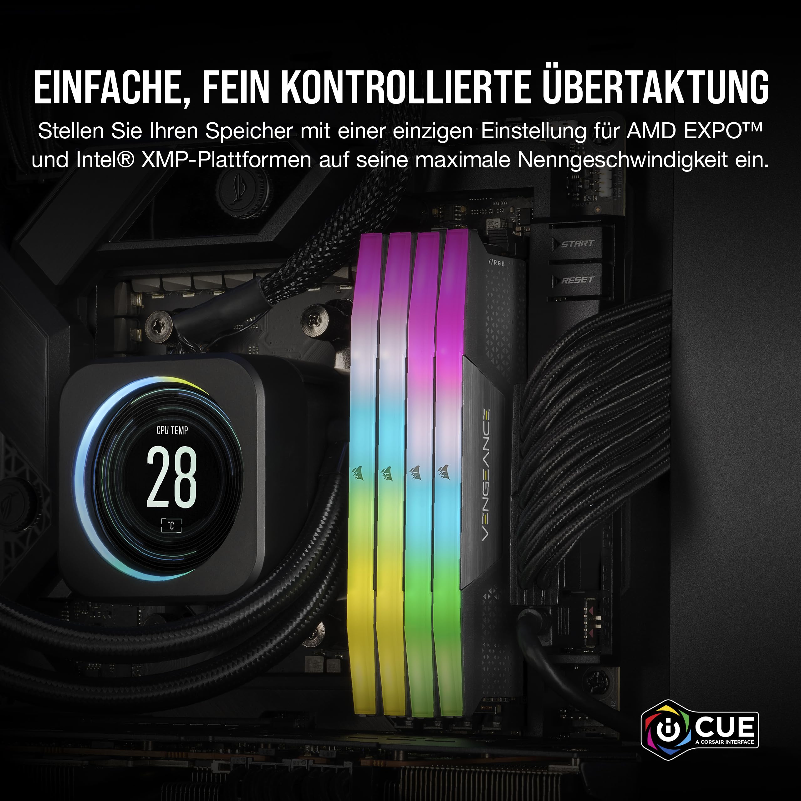CORSAIR Vengeance RGB DDR5 64GB (2x32GB) Bis zu 6000MHz C40 Leistungsstarker Desktop-Speicher – AMD EXPO & Intel XMP 3.0 Kompatibel – Grau (CMH64GX5M2D6000Z40)