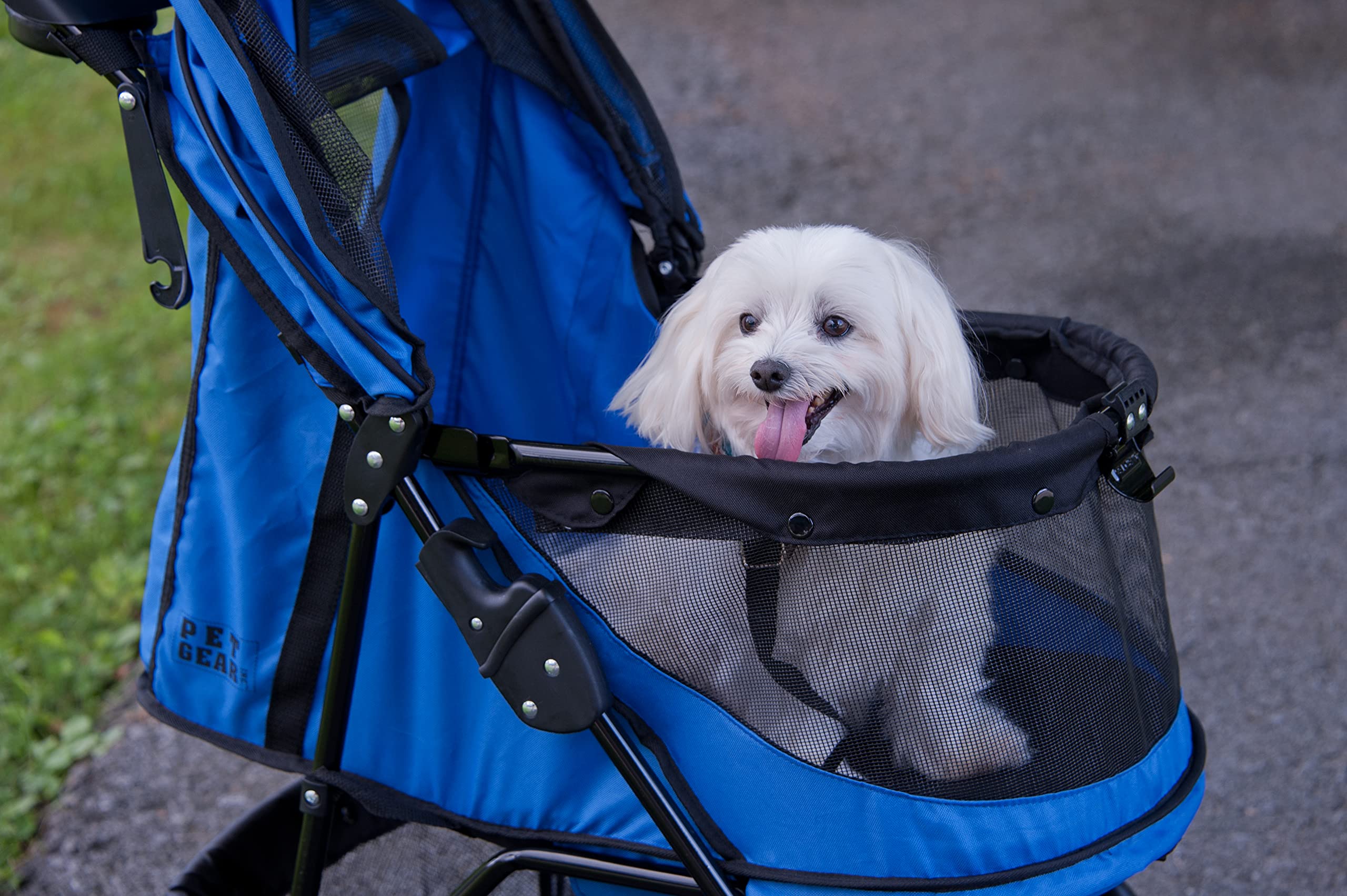 Pet Gear No-Zip Happy Trails Pet Stroller for Cats/Dogs, Zipperless Entry, Easy Fold with Removable Liner, Safety Tether, Storage Basket + Cup Holder, 3 Colors