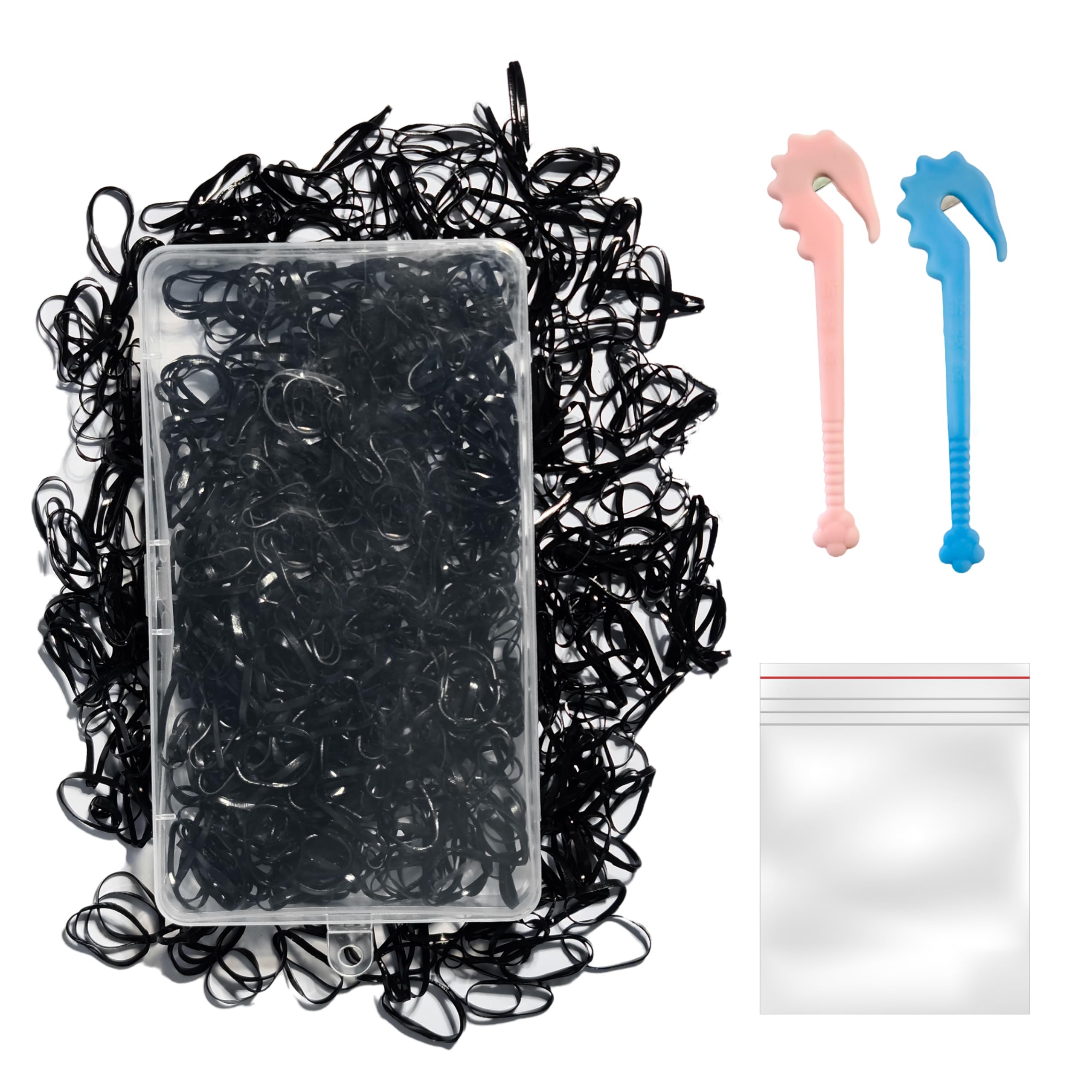 Wamza1000 Pcs Black Small Elastic Hair Bands For Women, 2 Pcs Small Hair Elastics Bands For Hair Remover Cutter, Small Hair Bands For Braiding, Small Black Rubber Bands For Hair With Storage Box