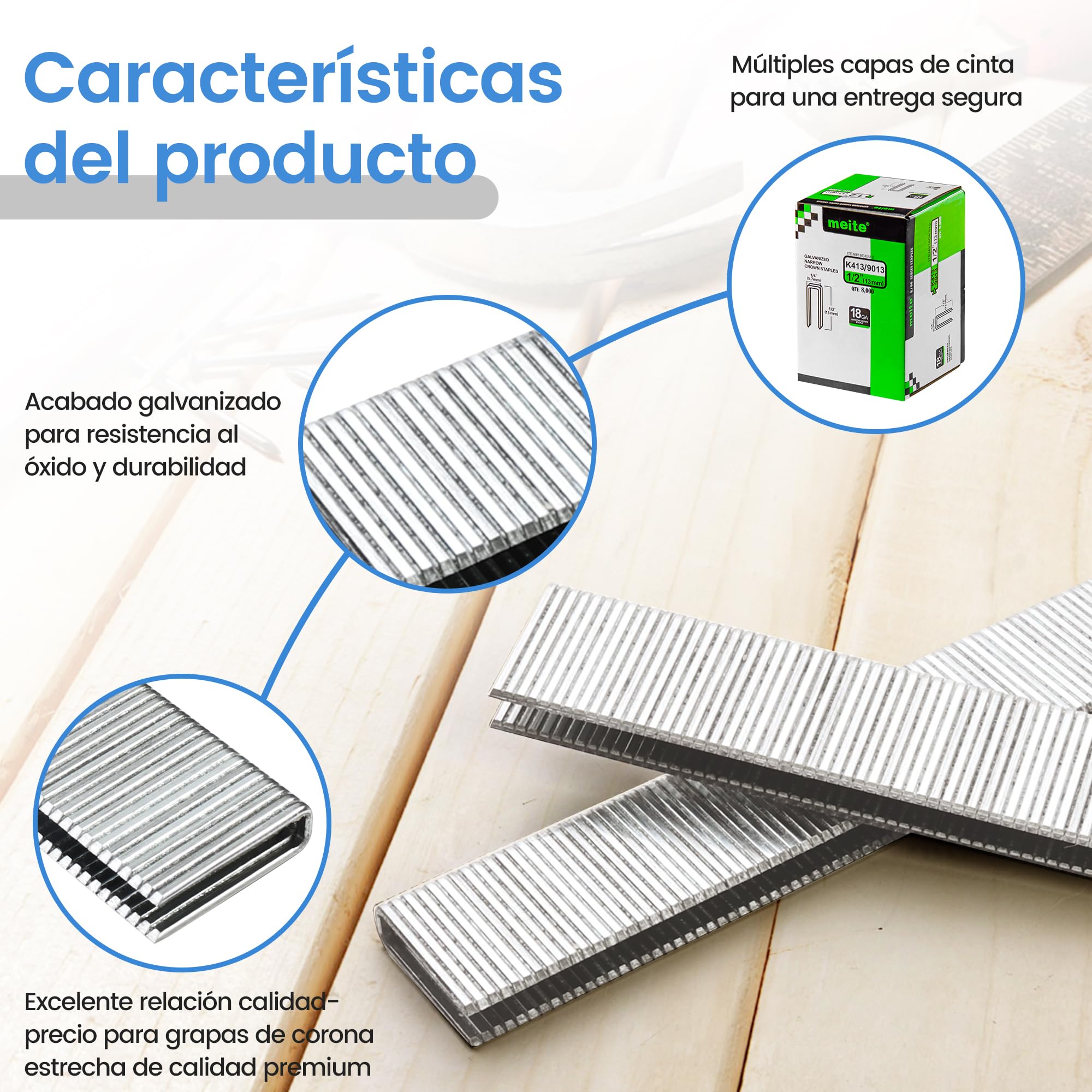 meite Grapas corona estrecha calibre 18/12 mm,corona 5,7 mm,galvanizadas, para tapicería y grapadoras eléctricas/neumáticas de corona estrecha, 8000 unidades